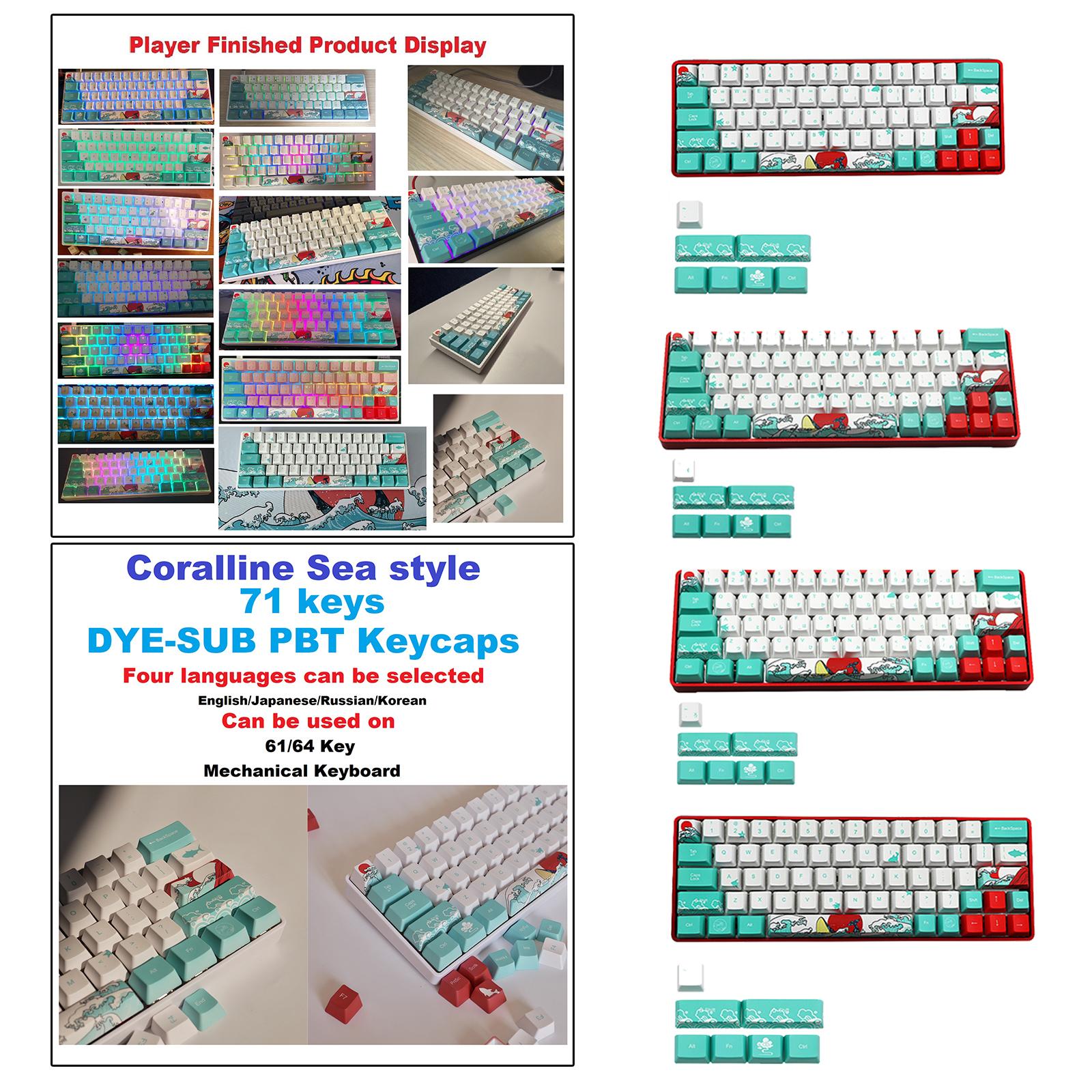 71 Keys Coral Sea Keycaps PBT Dye Sub Set For Cherry MX Keyboards English