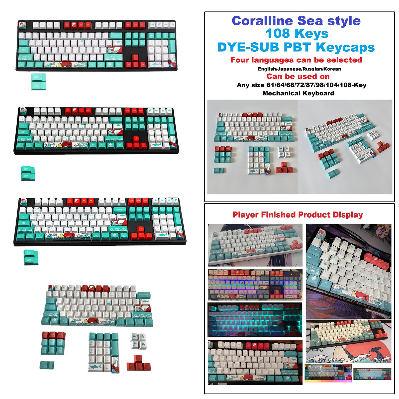 110-Key Coral Sea DYE-SUB PBT Keycaps DIY for Cherry MX Keyboards Russian