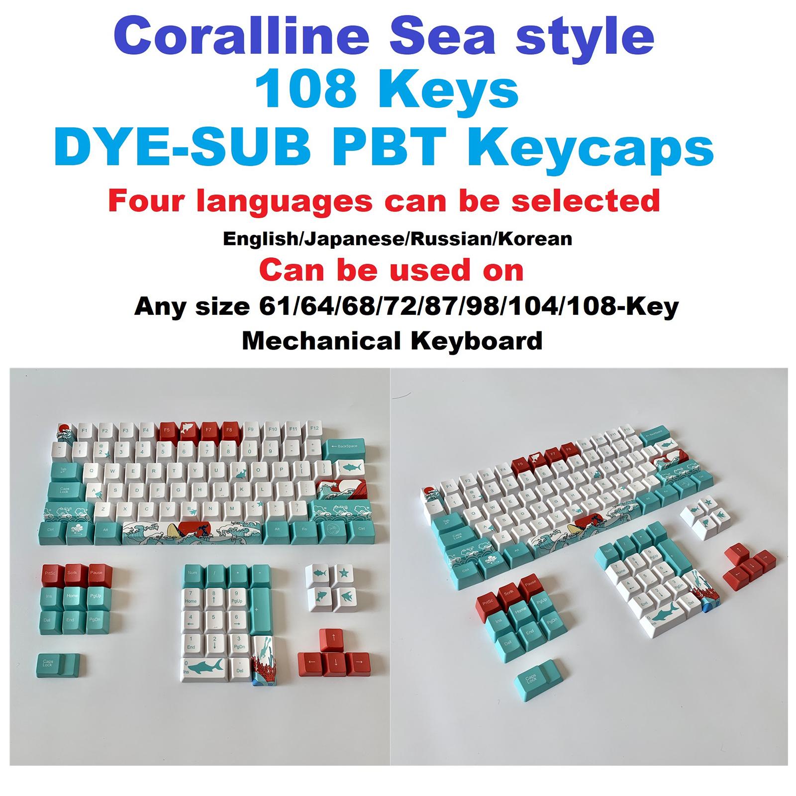 110-Key Coral Sea DYE-SUB PBT Keycaps DIY for Cherry MX Keyboards Russian