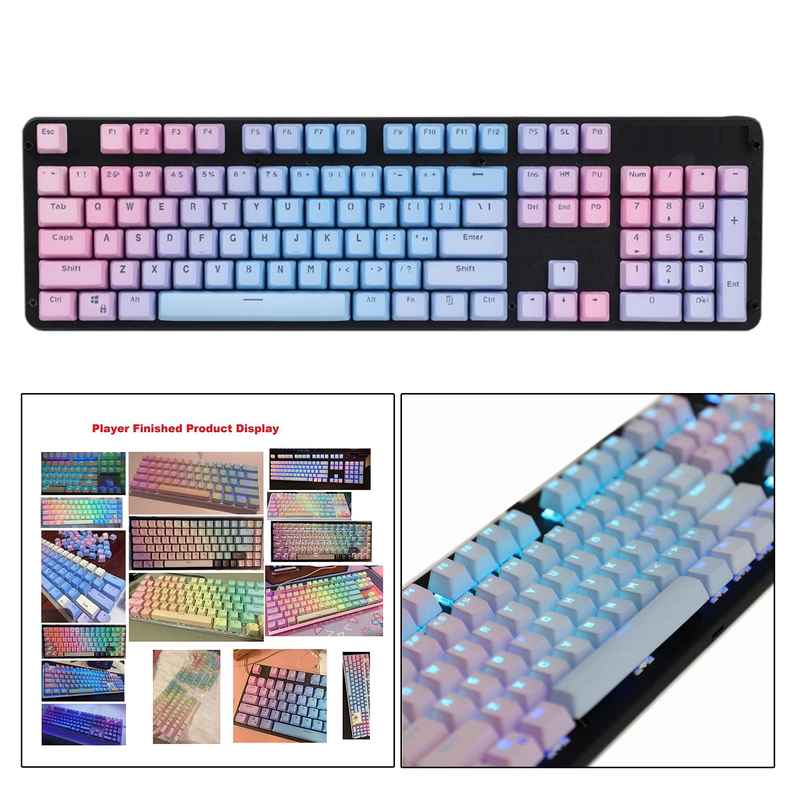 104 Keys Mechanical Switch Keyboard Keycaps PBT Keycaps  Blue Pink Gradient