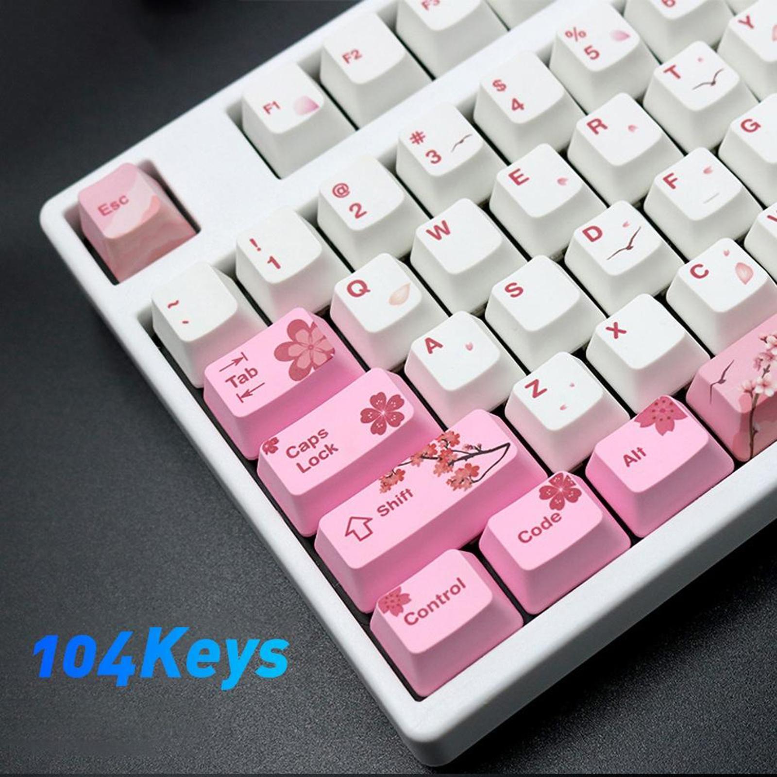 104 Keys Keycaps PBT Pink Sakura Keycaps for Cherry MX Mechanical Keyboard