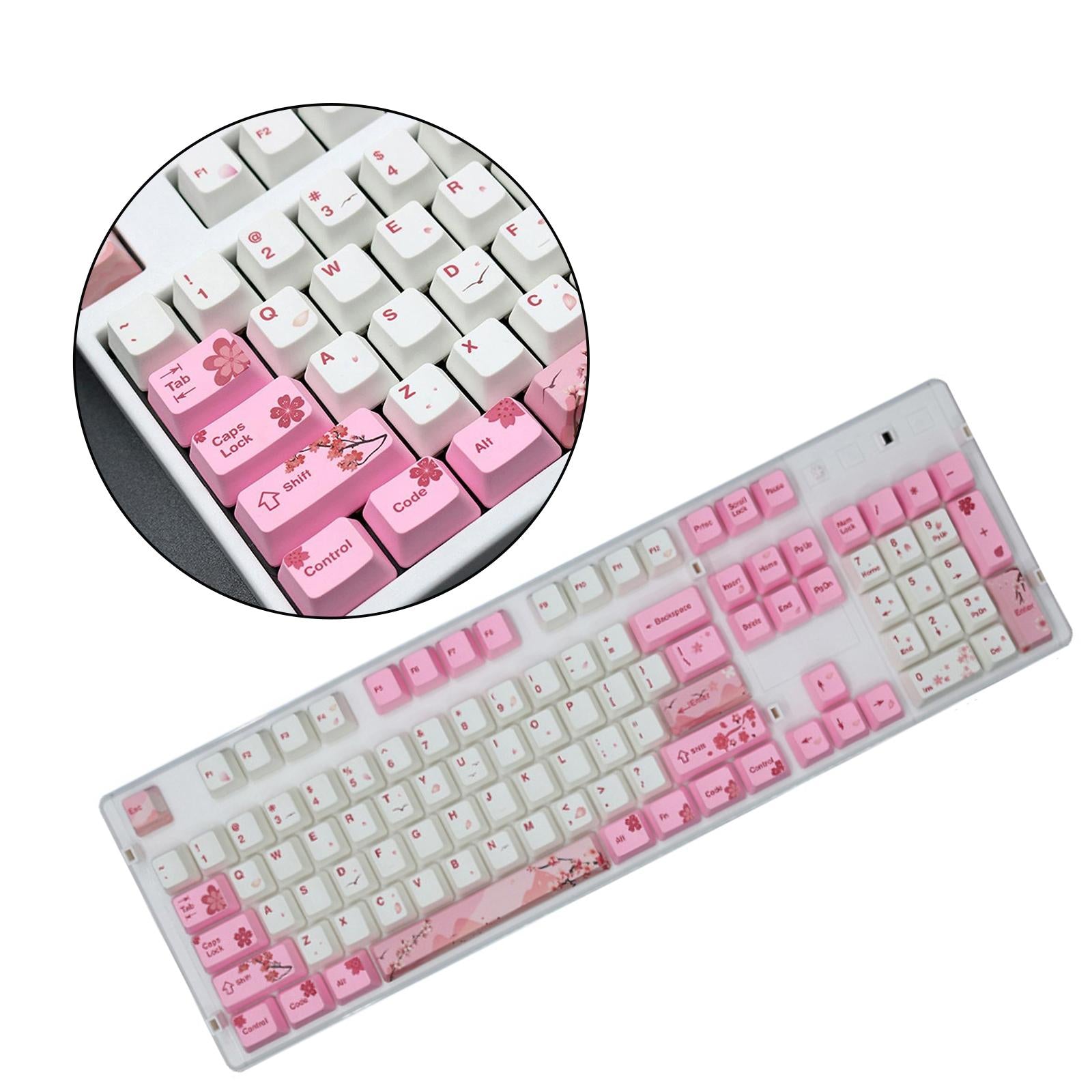 104 Keys Keycaps PBT Pink Sakura Keycaps for Cherry MX Mechanical Keyboard