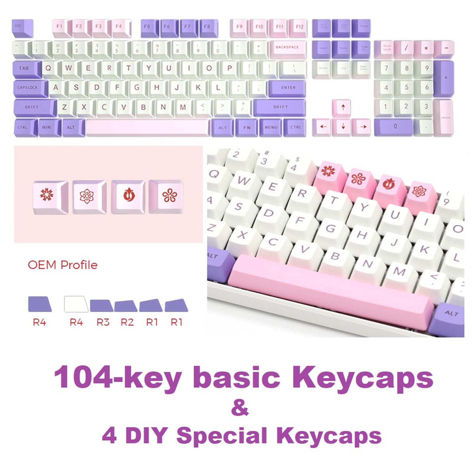 108 Key Mechanical Keyboard Keycaps Pink & Purple Dustproof Waterproof Home