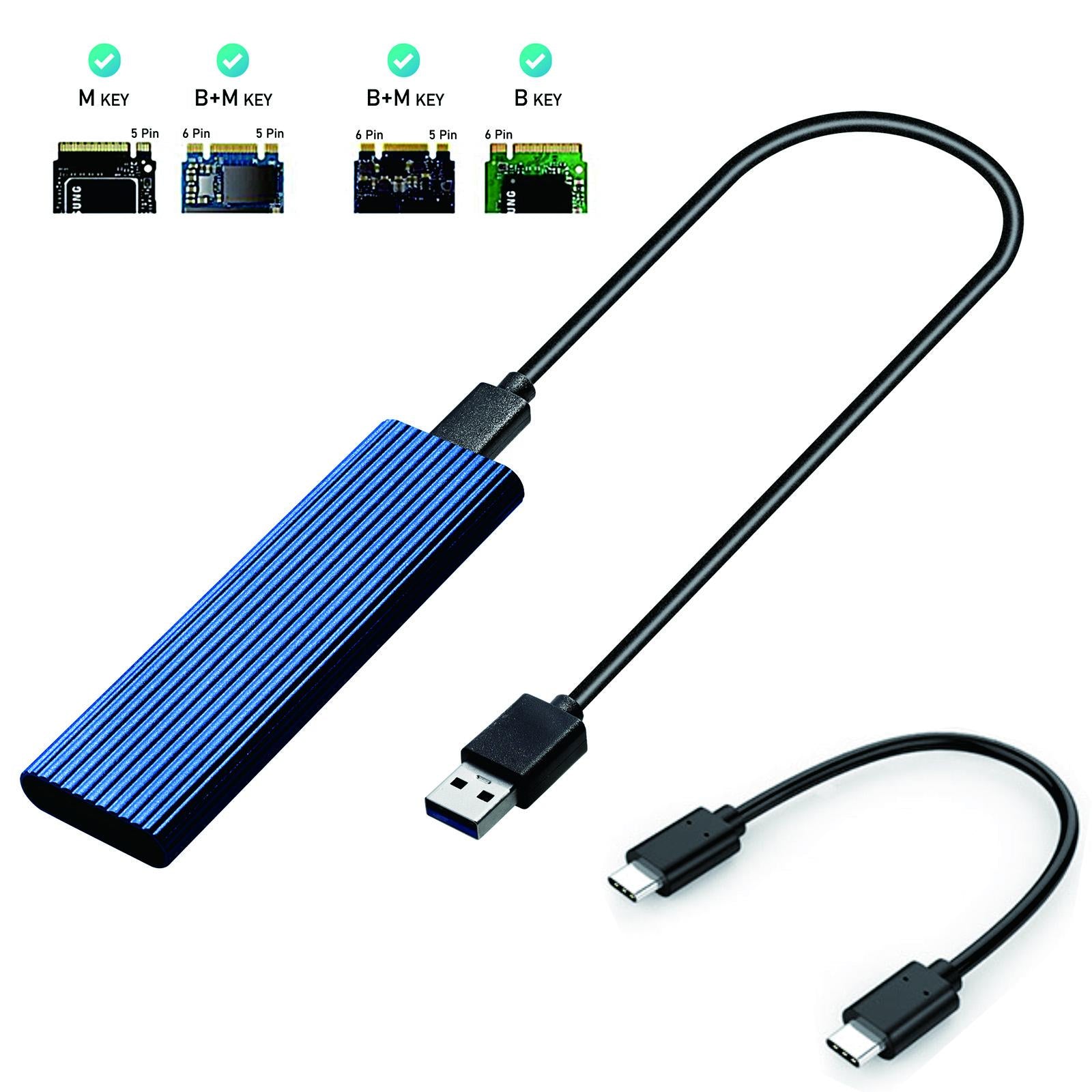 External M.2 to USB 3.1 Enclosure Adapter for 2230/42/60/80 NVMe SSD Blue