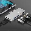 6 in 1 Docking Station HDMI USB3.1 Ethernet LAN for Surface Pro 4/5/6 Silver