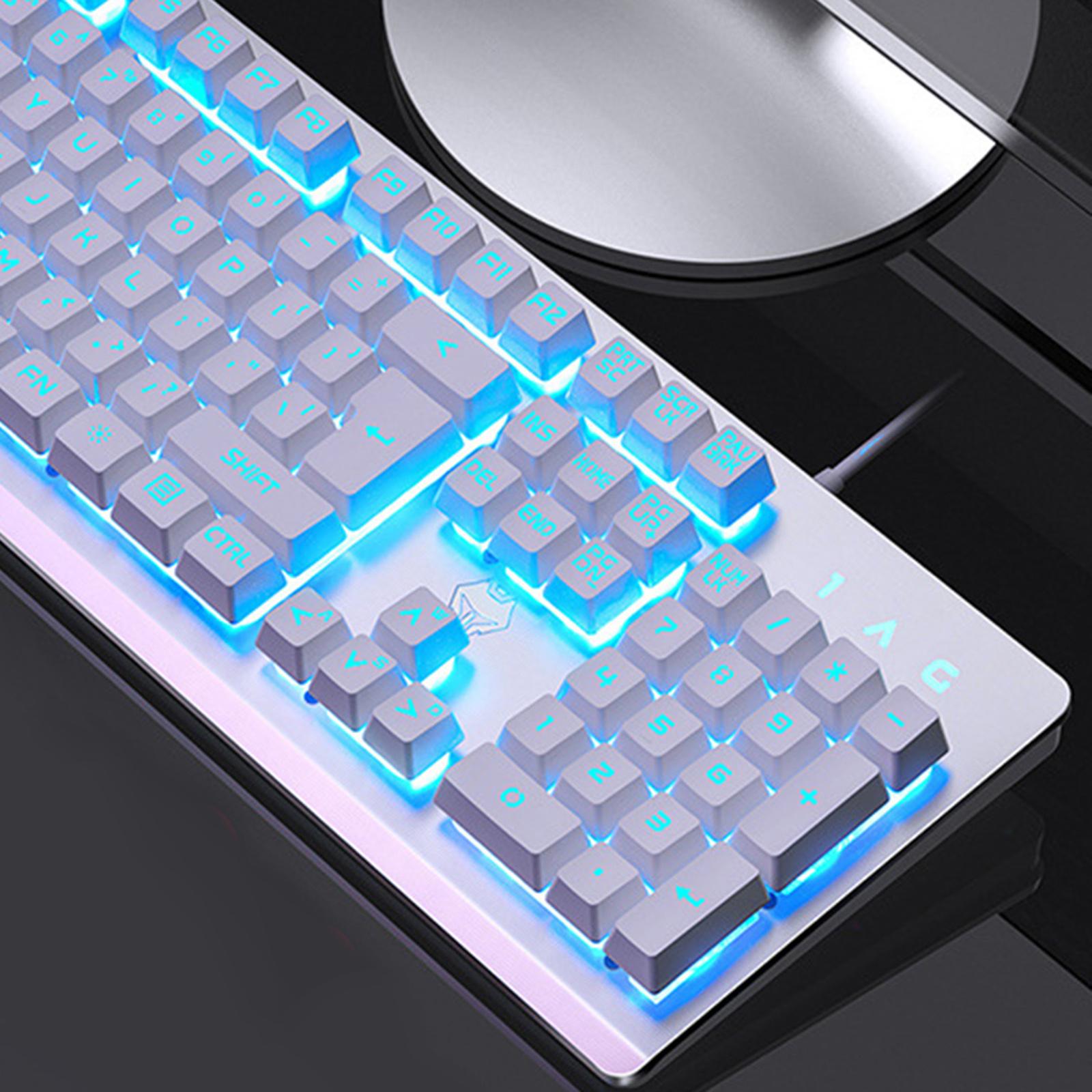 USB Wired Gaming Keyboard Universal 104 Keys White Blue Light