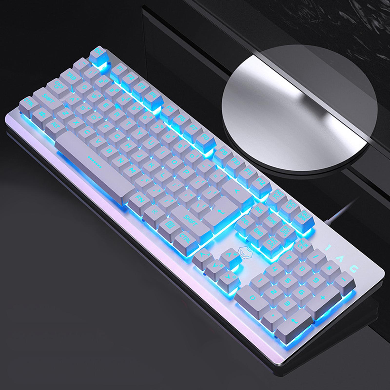 USB Wired Gaming Keyboard Universal 104 Keys White Blue Light