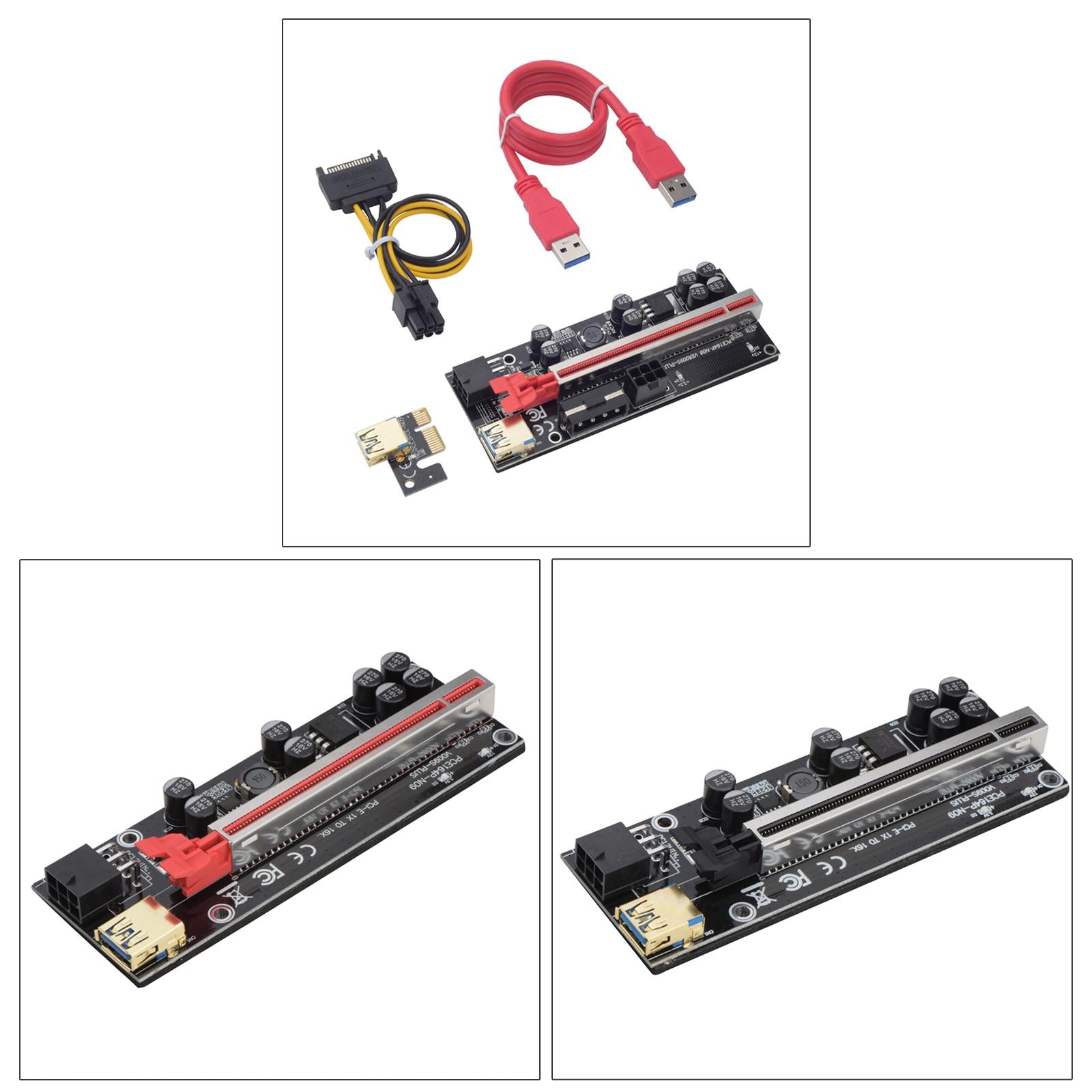 PCI-E Riser Card PCIe 1X to 16X USB3.0 Cable for GPU Mining Black Card Slot