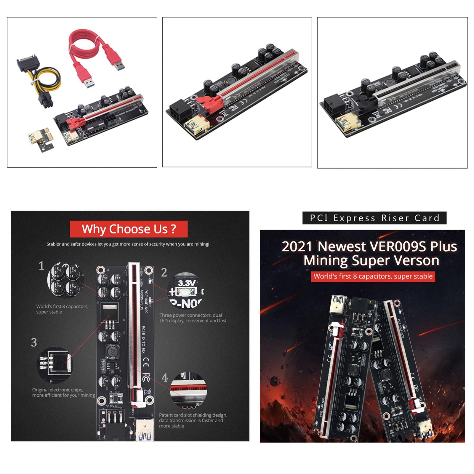 PCI-E Riser Card PCIe 1X to 16X USB3.0 Cable for GPU Mining Black Card Slot