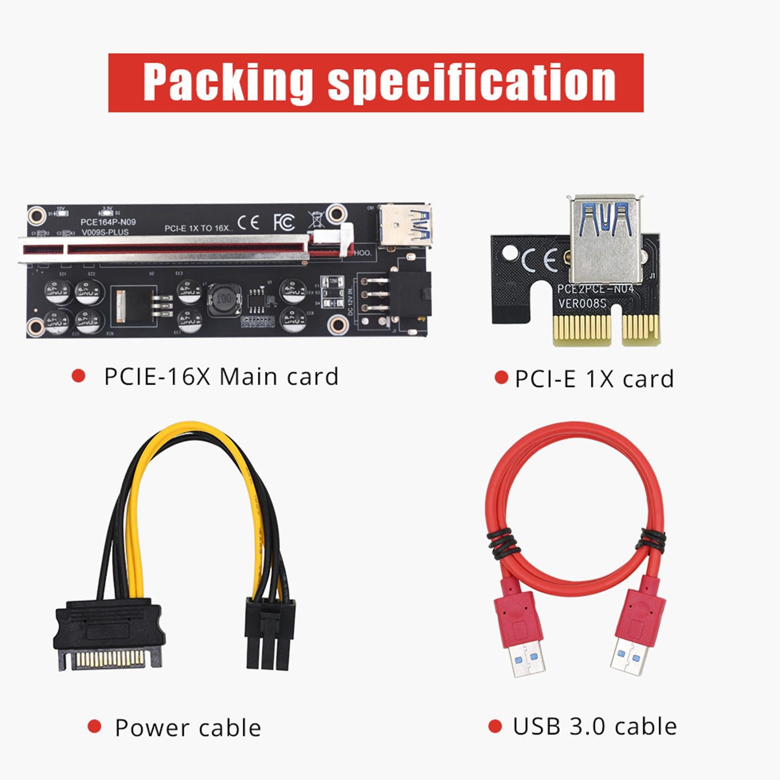 PCI-E Riser Card PCIe 1X to 16X USB3.0 Cable for GPU Mining Red Card Slot