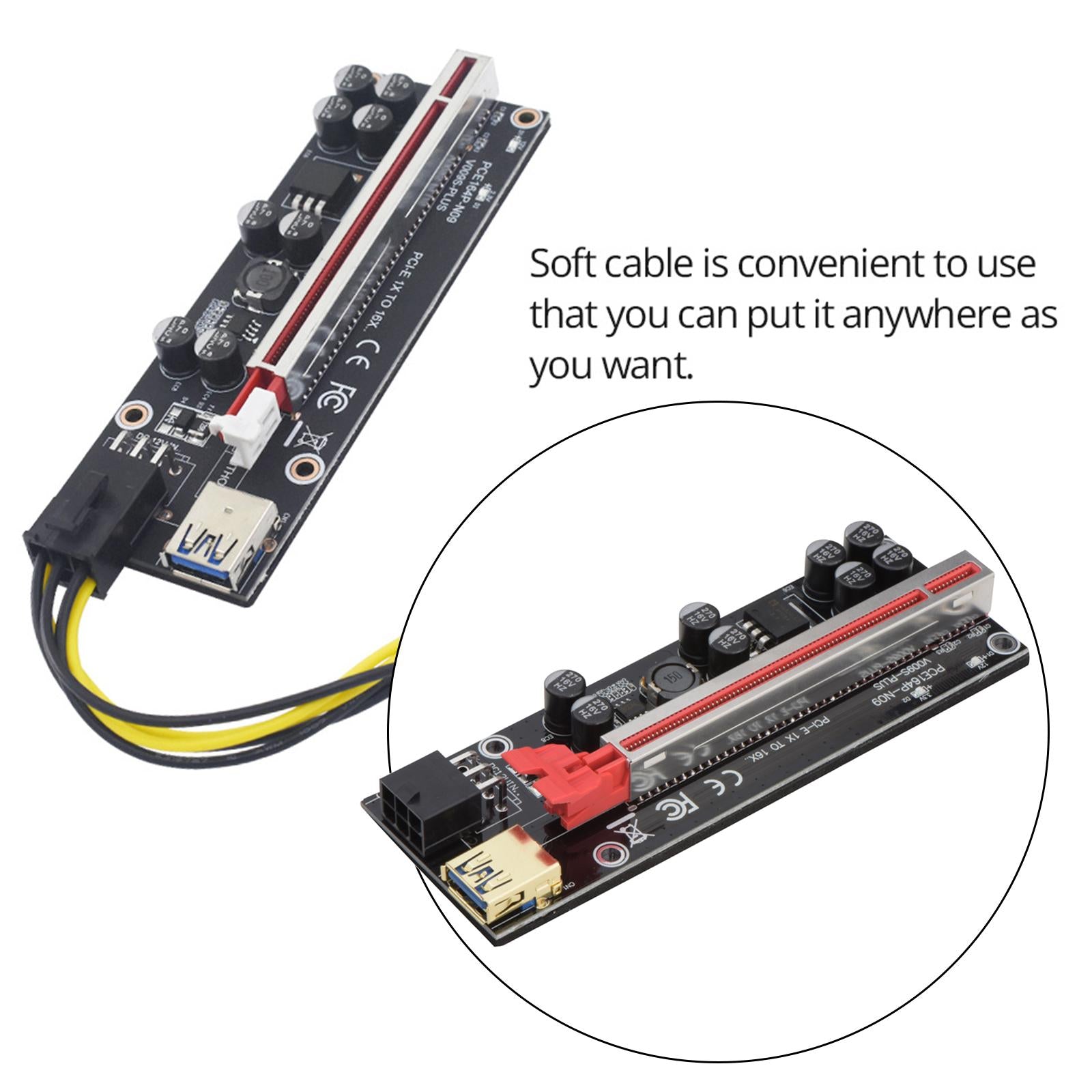 PCI-E Riser Card PCIe 1X to 16X USB3.0 Cable for GPU Mining Red Card Slot