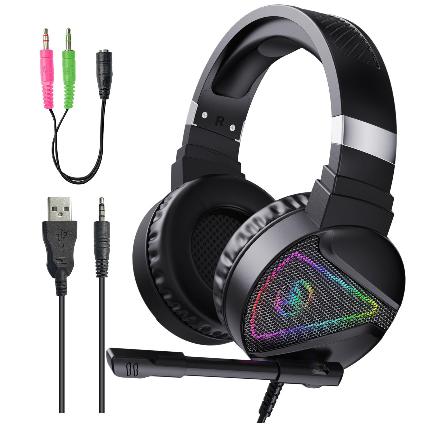 F16 3.5mm Wired Gaming Headset RGB Surround w/ Mic Headphones For PC Laptop