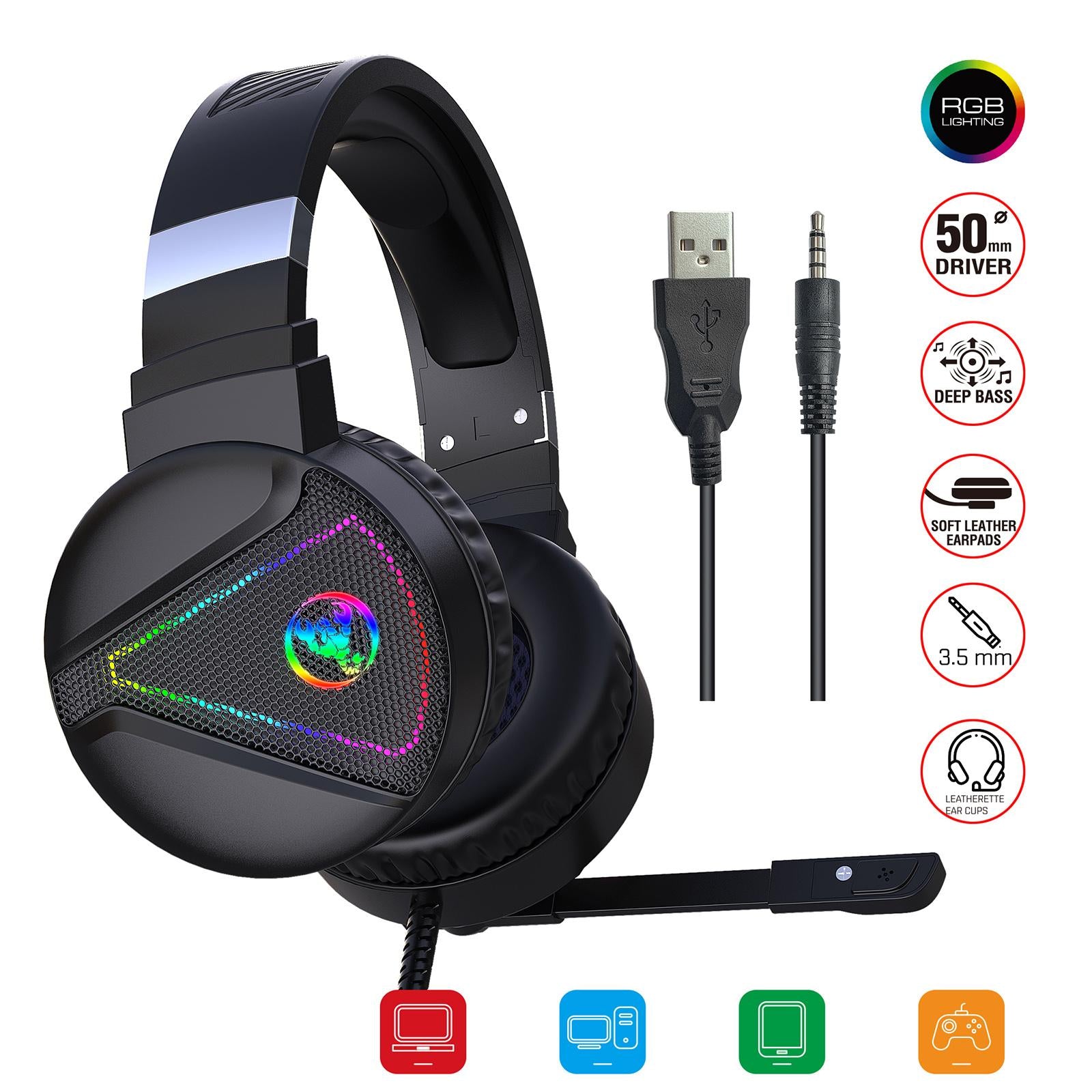 F16 3.5mm Wired Gaming Headset RGB Surround w/ Mic Headphones For PC Laptop