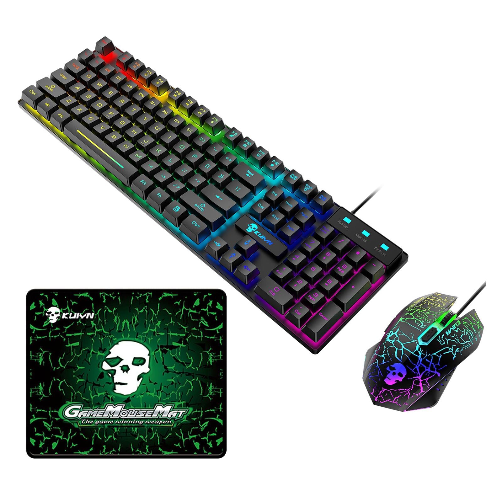 USB Wired RGB Backlit Keyboard Mouse Set Rainbow Backlit Black RGB