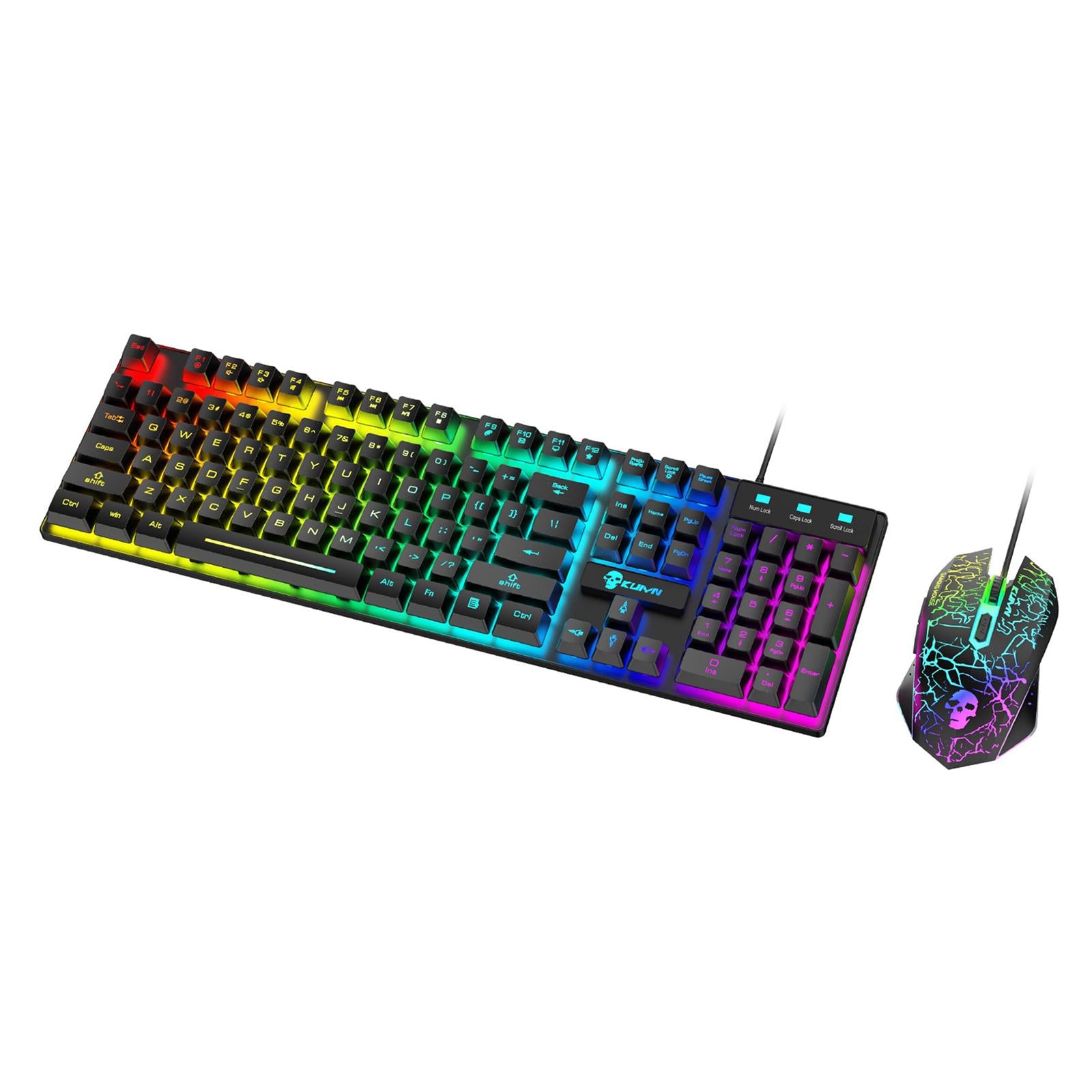 USB Wired RGB Backlit Keyboard Mouse Set Rainbow Backlit Black RGB