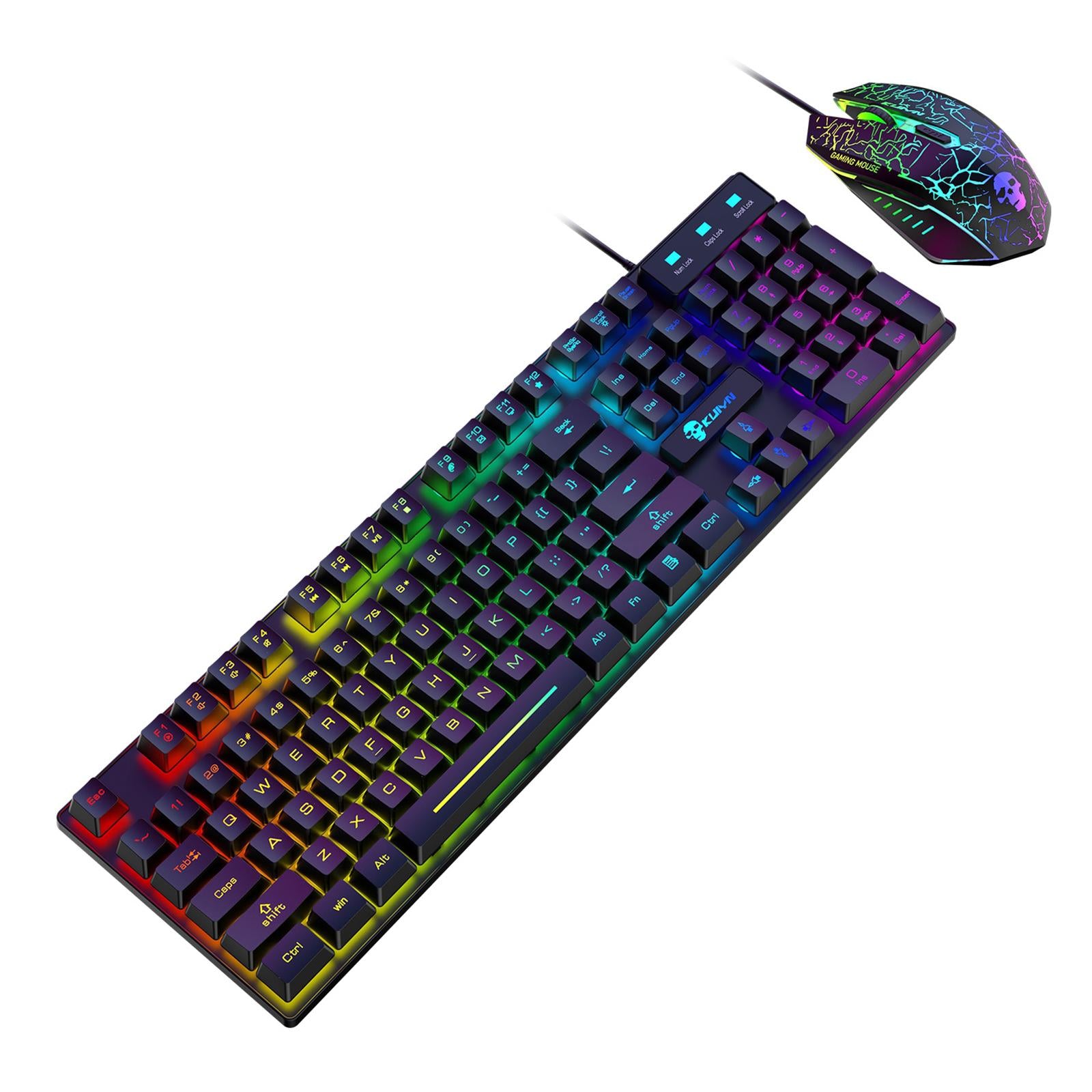 USB Wired RGB Backlit Keyboard Mouse Set Rainbow Backlit Black RGB