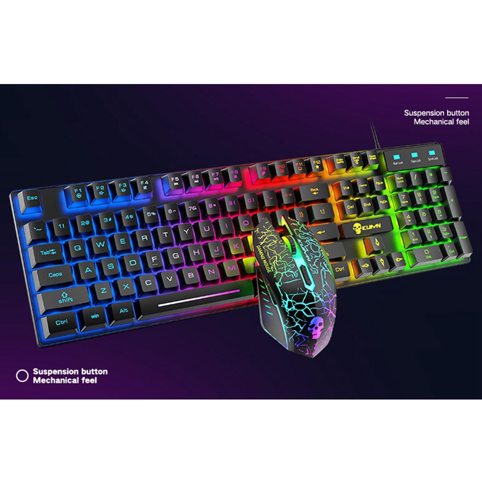 USB Wired RGB Backlit Keyboard Mouse Set Rainbow Backlit Black RGB