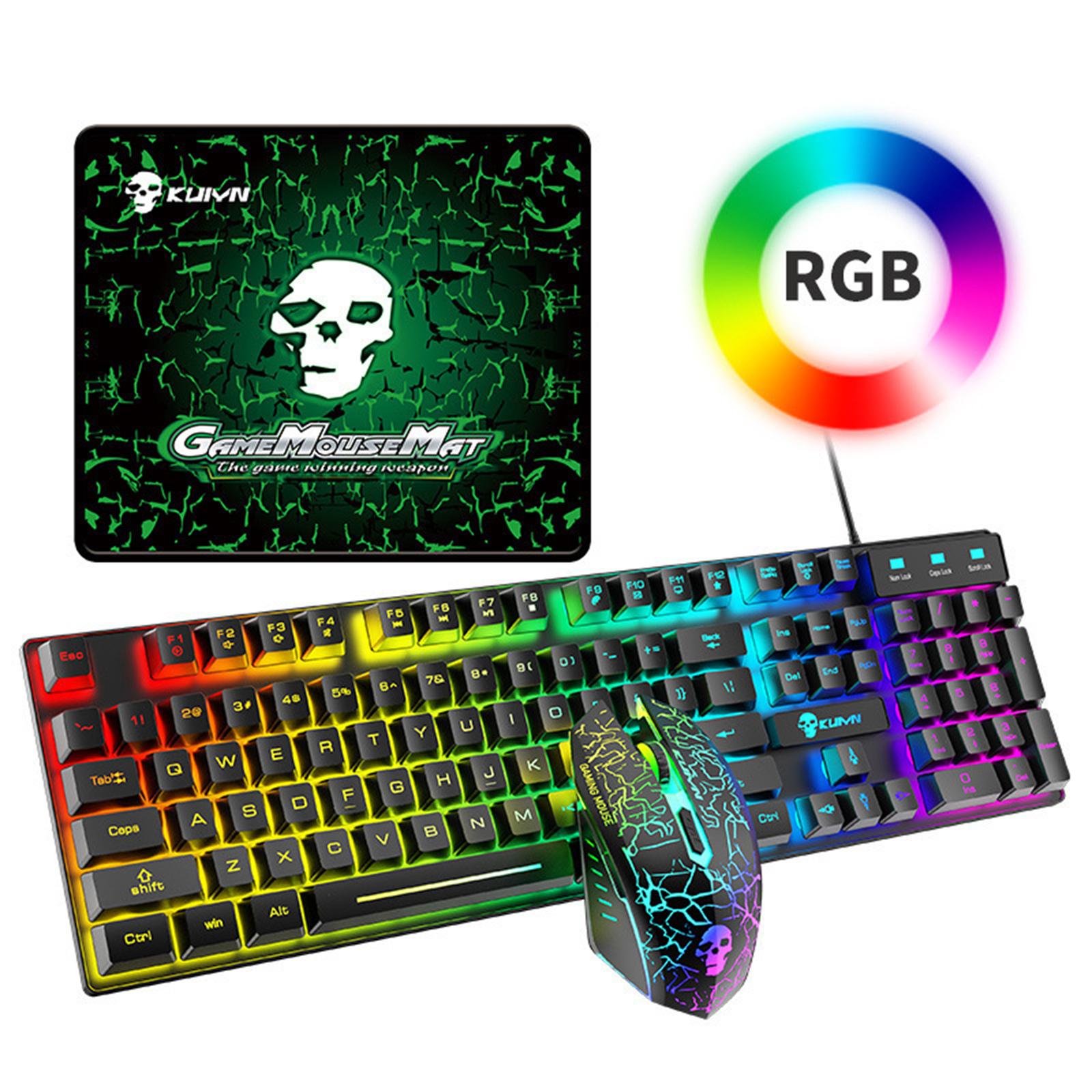 USB Wired RGB Backlit Keyboard Mouse Set Rainbow Backlit Black RGB