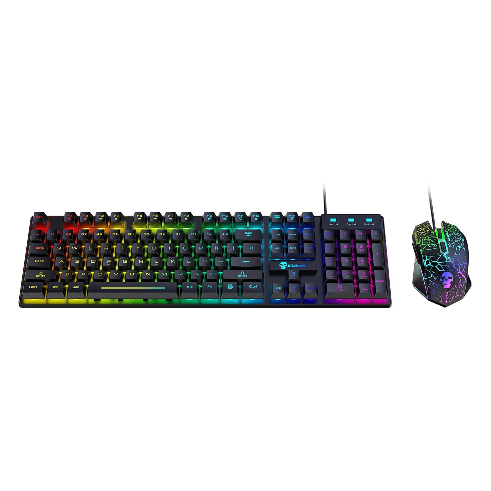 USB Wired RGB Backlit Keyboard Mouse Set Rainbow Backlit Black RGB