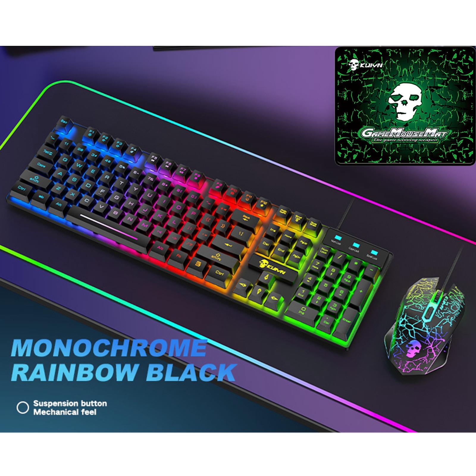 USB Wired RGB Backlit Keyboard Mouse Set Rainbow Backlit Black RGB