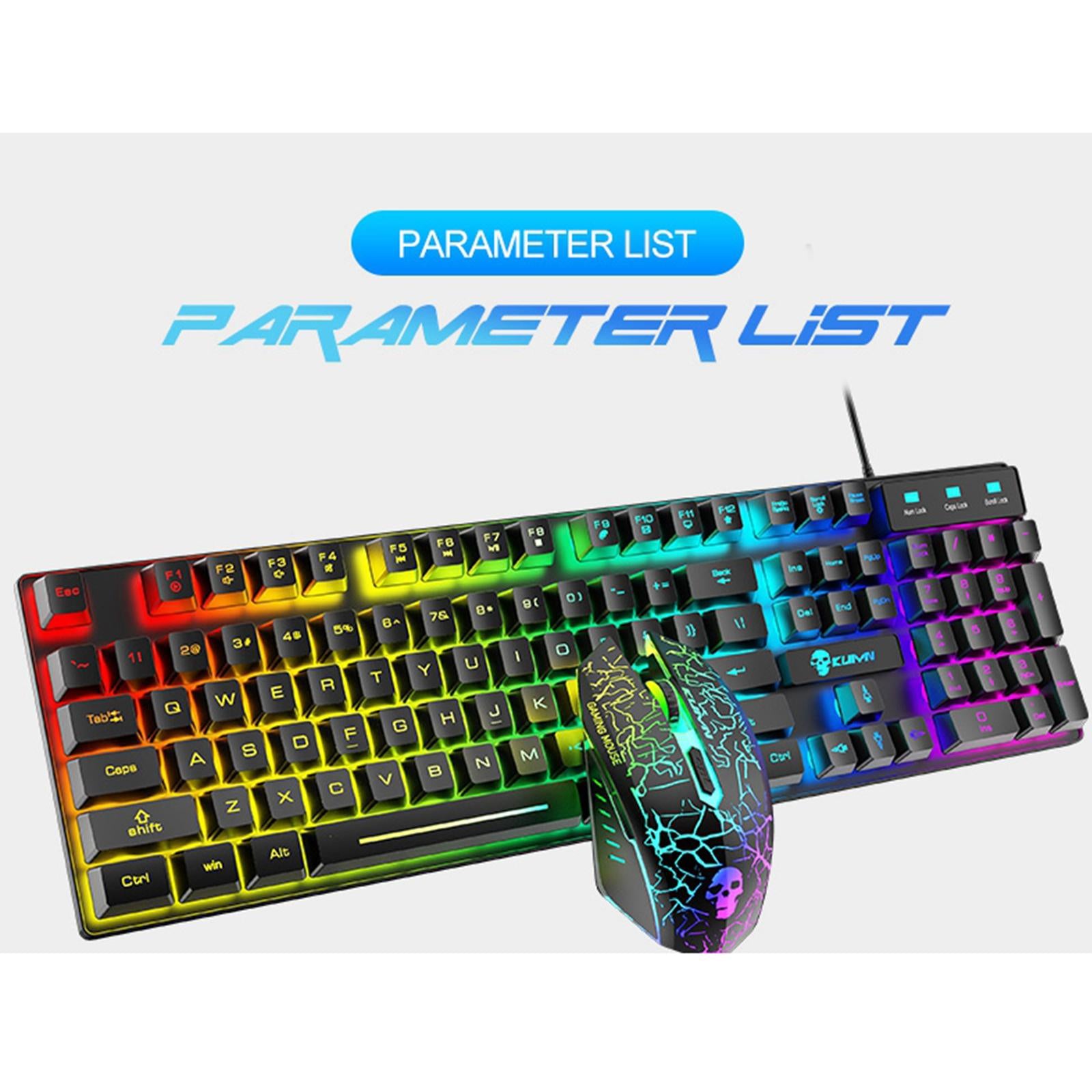 USB Wired RGB Backlit Keyboard Mouse Set Rainbow Backlit Black RGB