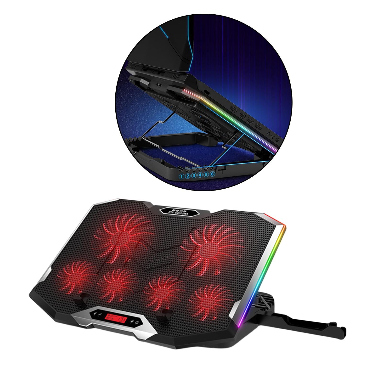 Gaming RGB Laptop Cooler Stand Cooling Pad for 12 to 18" Notebook Red