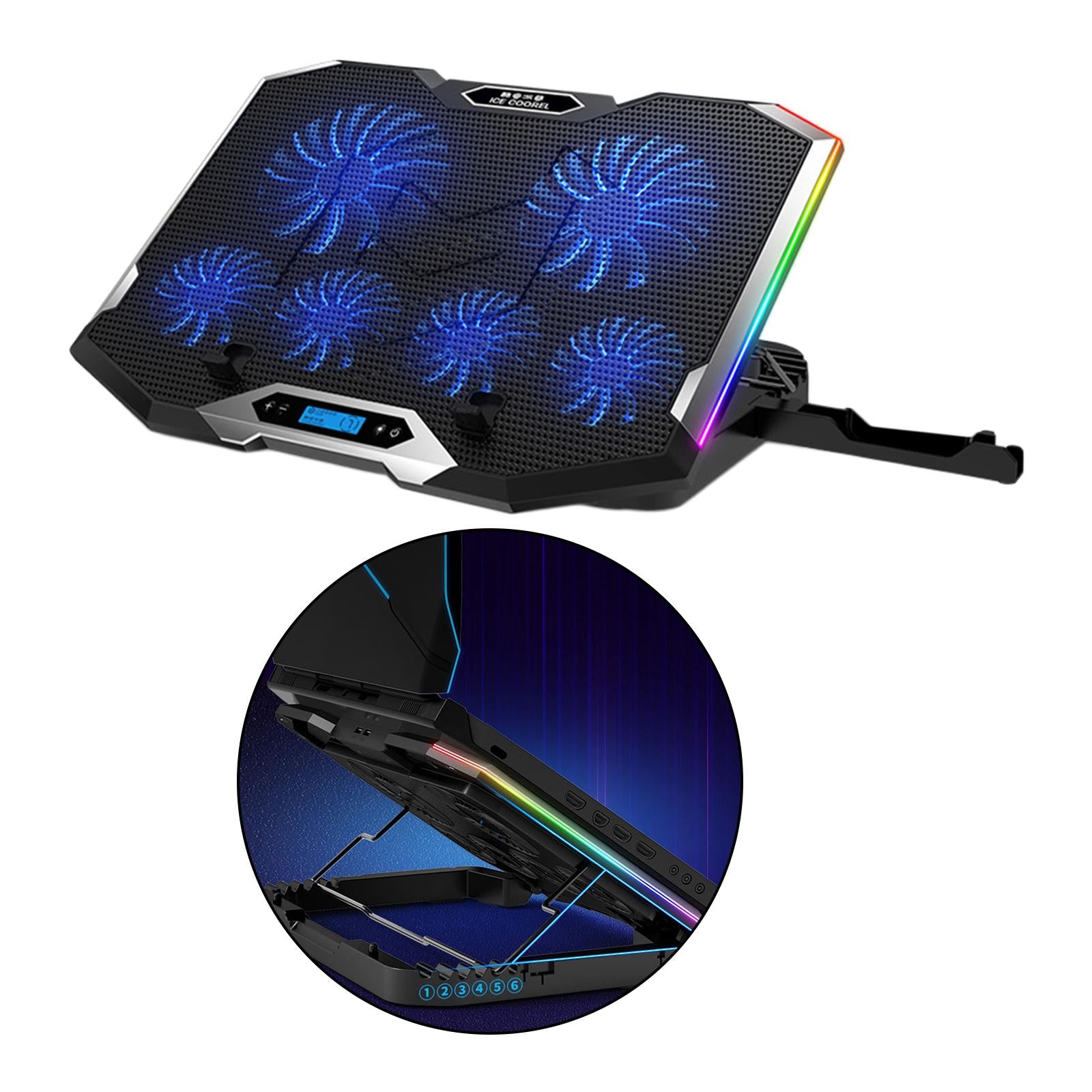 Gaming RGB Laptop Cooler Stand Cooling Pad for 12 to 18" Notebook Blue