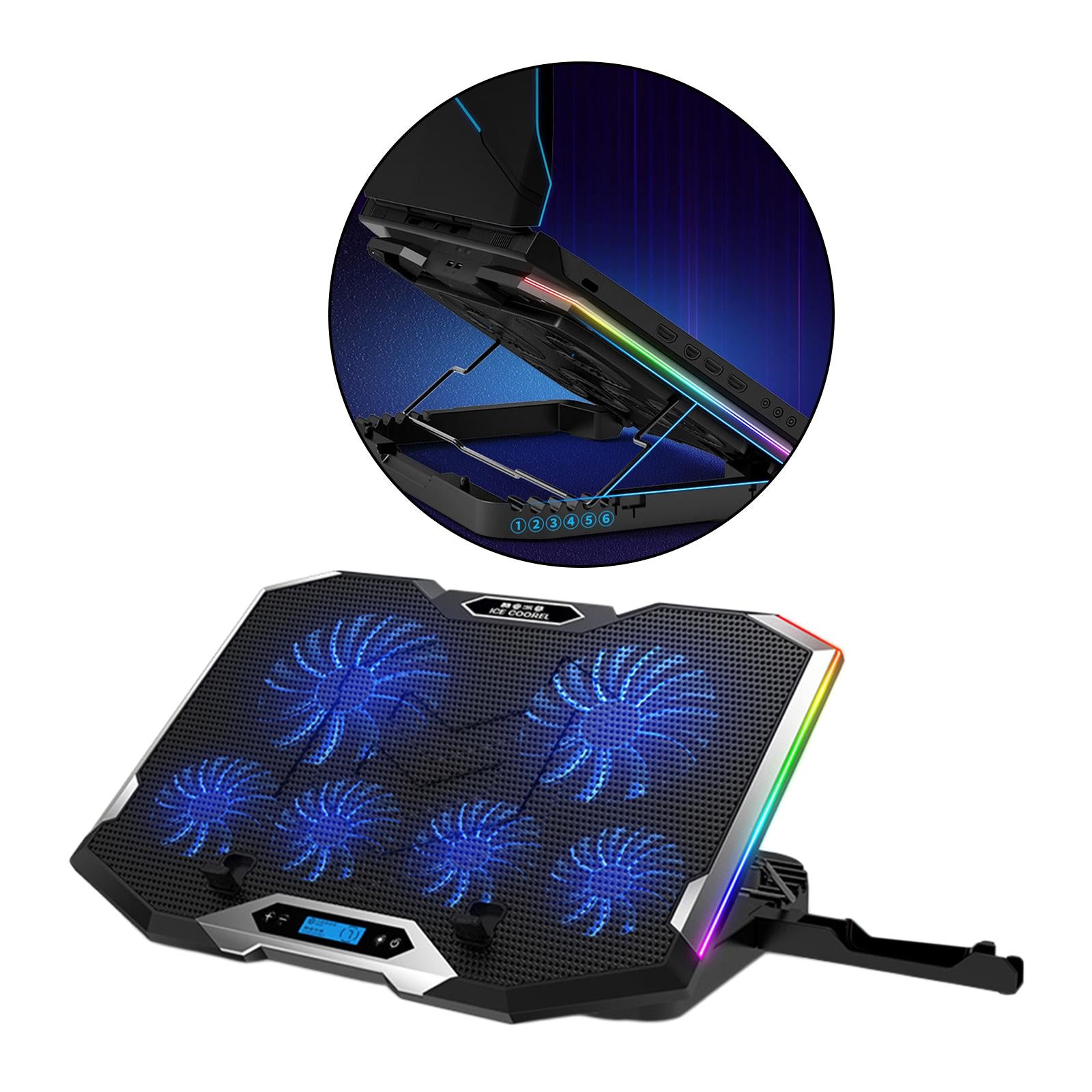 Gaming RGB Laptop Cooler Stand Cooling Pad for 12 to 18" Notebook Blue