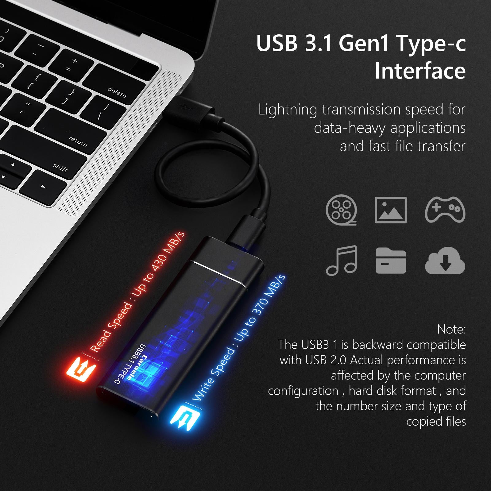 1T Alloy External Portable SSD USB3.1 for Android Tablet Laptops Black