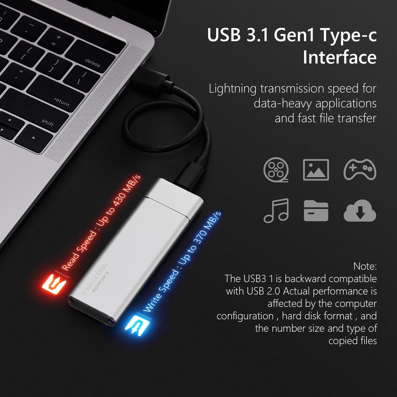 1T Alloy External Portable SSD USB3.1 for Android Tablet Laptops Silver