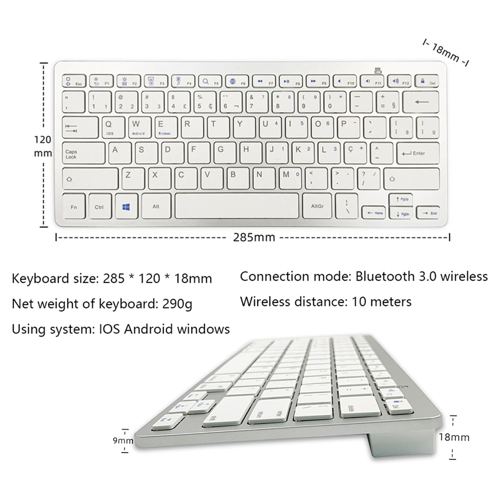 Wireless Keyboard 78-key Bluetooth Easy Use Wide Compatibility Portuguese