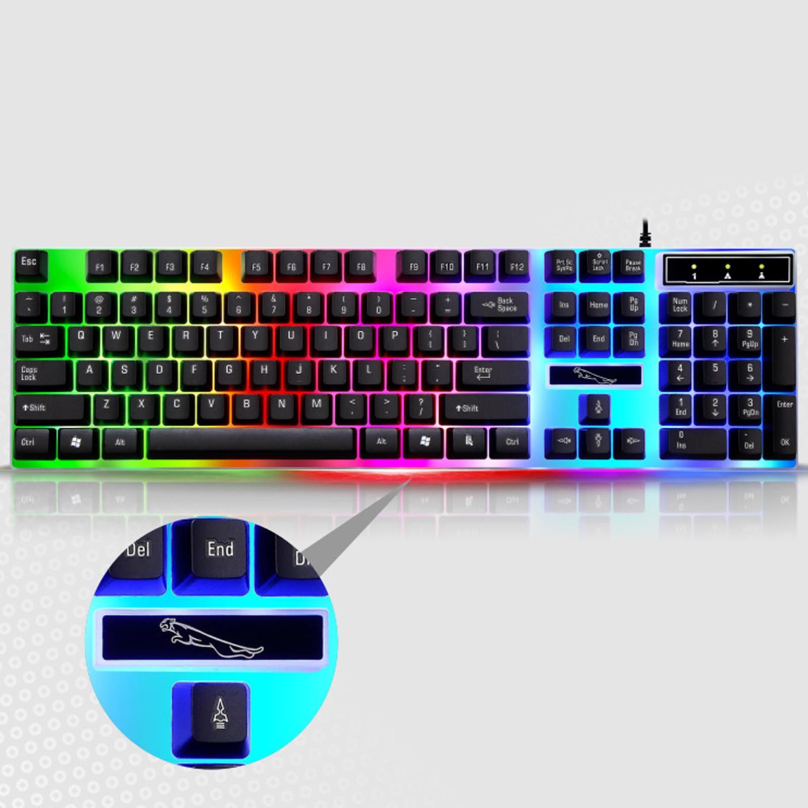 Gaming Wired Keyboard Mouse Kit Rainbow Backlit for Computer Black