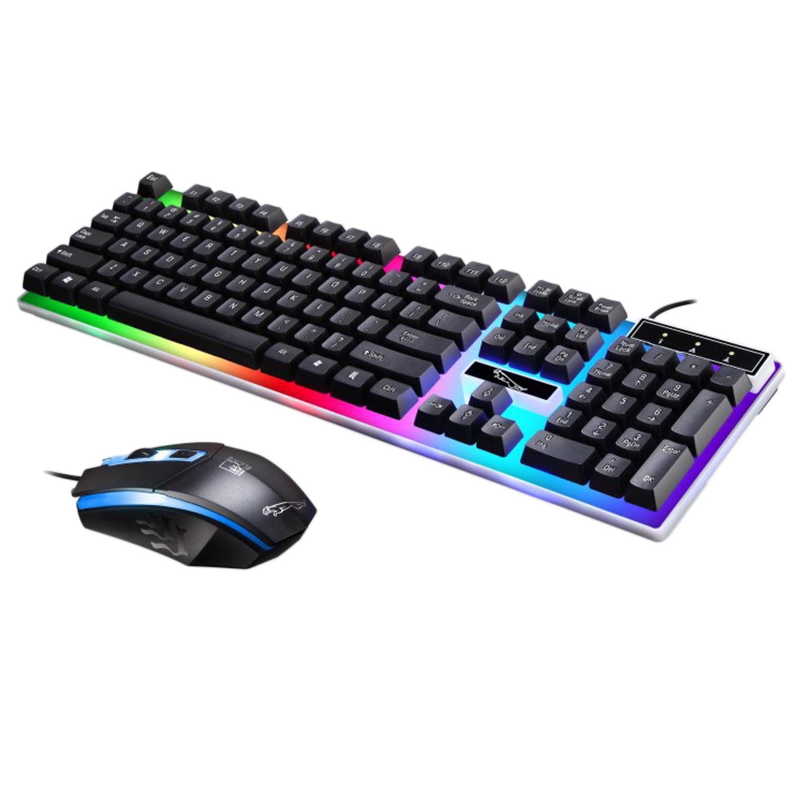 Gaming Wired Keyboard Mouse Kit Rainbow Backlit for Computer Black