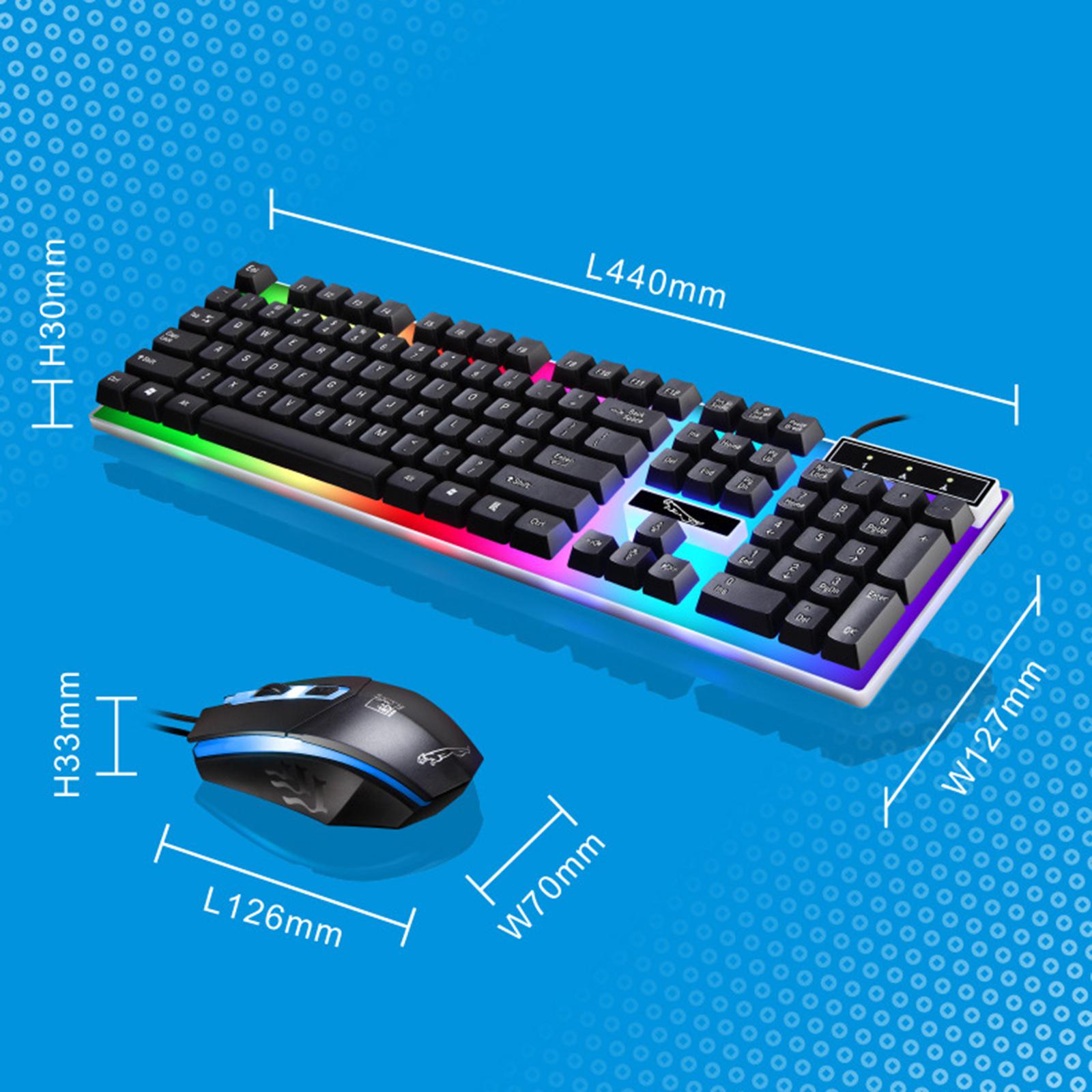 Gaming Wired Keyboard Mouse Kit Rainbow Backlit for Computer Black