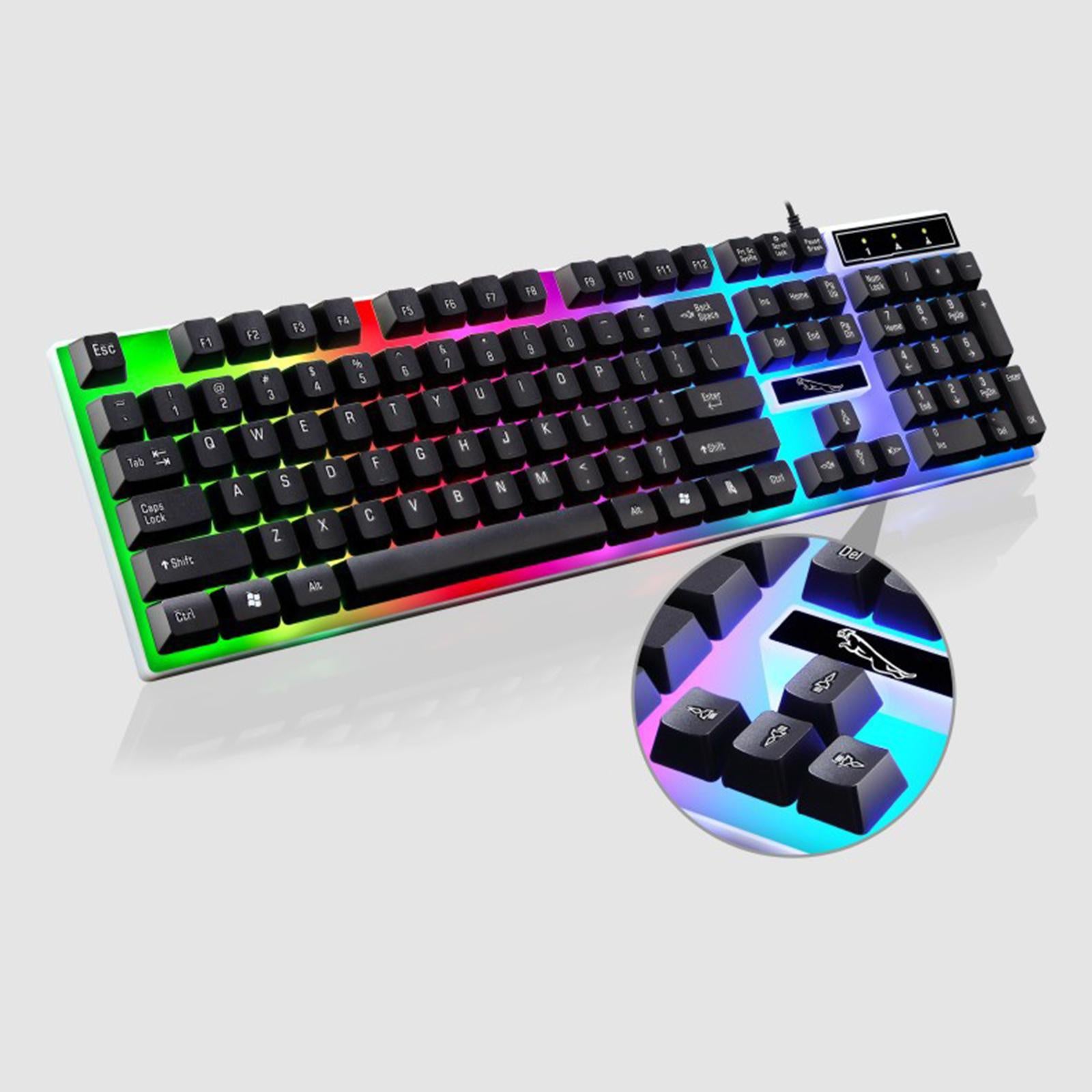 Gaming Wired Keyboard Mouse Kit Rainbow Backlit for Computer Black