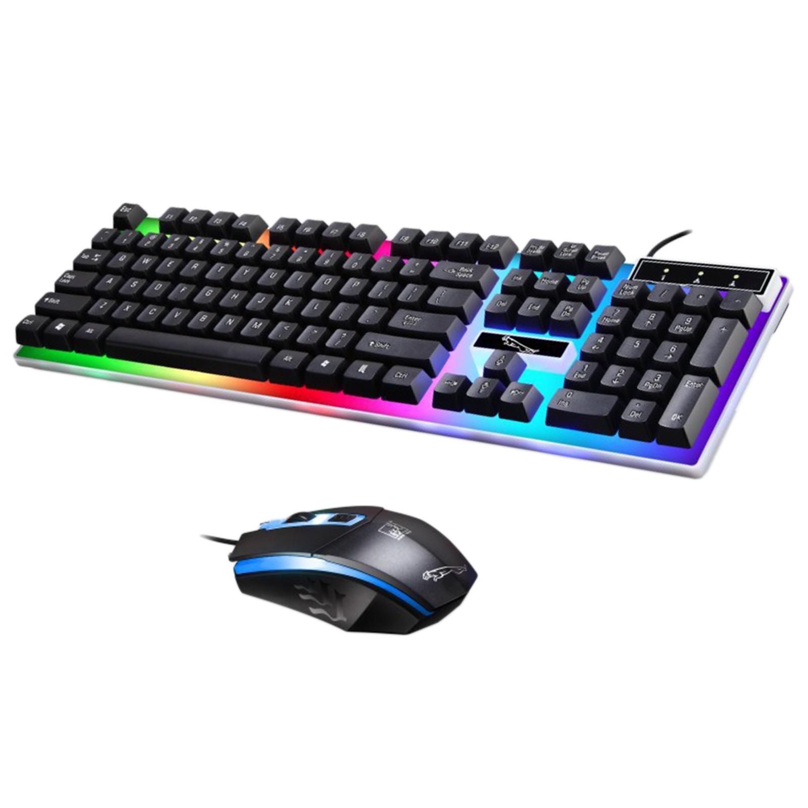 Gaming Wired Keyboard Mouse Kit Rainbow Backlit for Computer Black