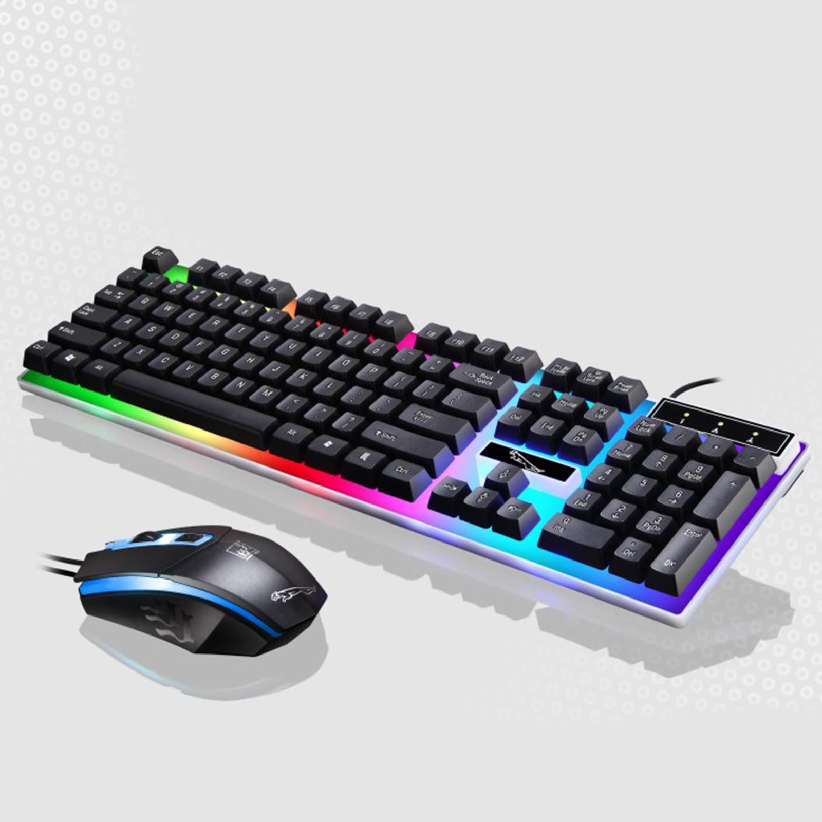 Gaming Wired Keyboard Mouse Kit Rainbow Backlit for Computer Black