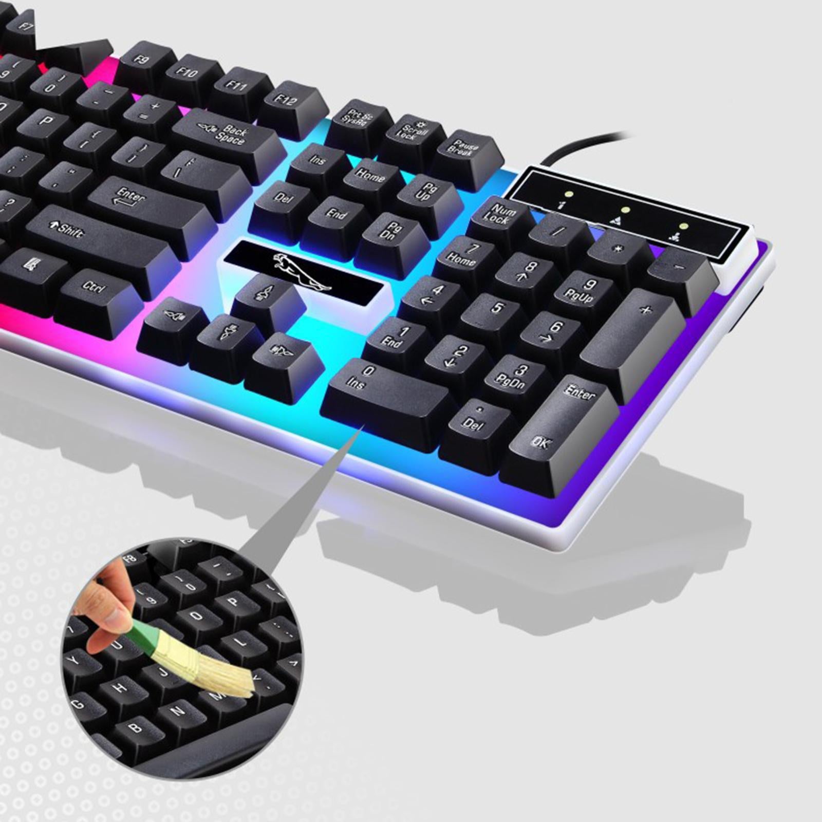 Gaming Wired Keyboard Mouse Kit Rainbow Backlit for Computer Black