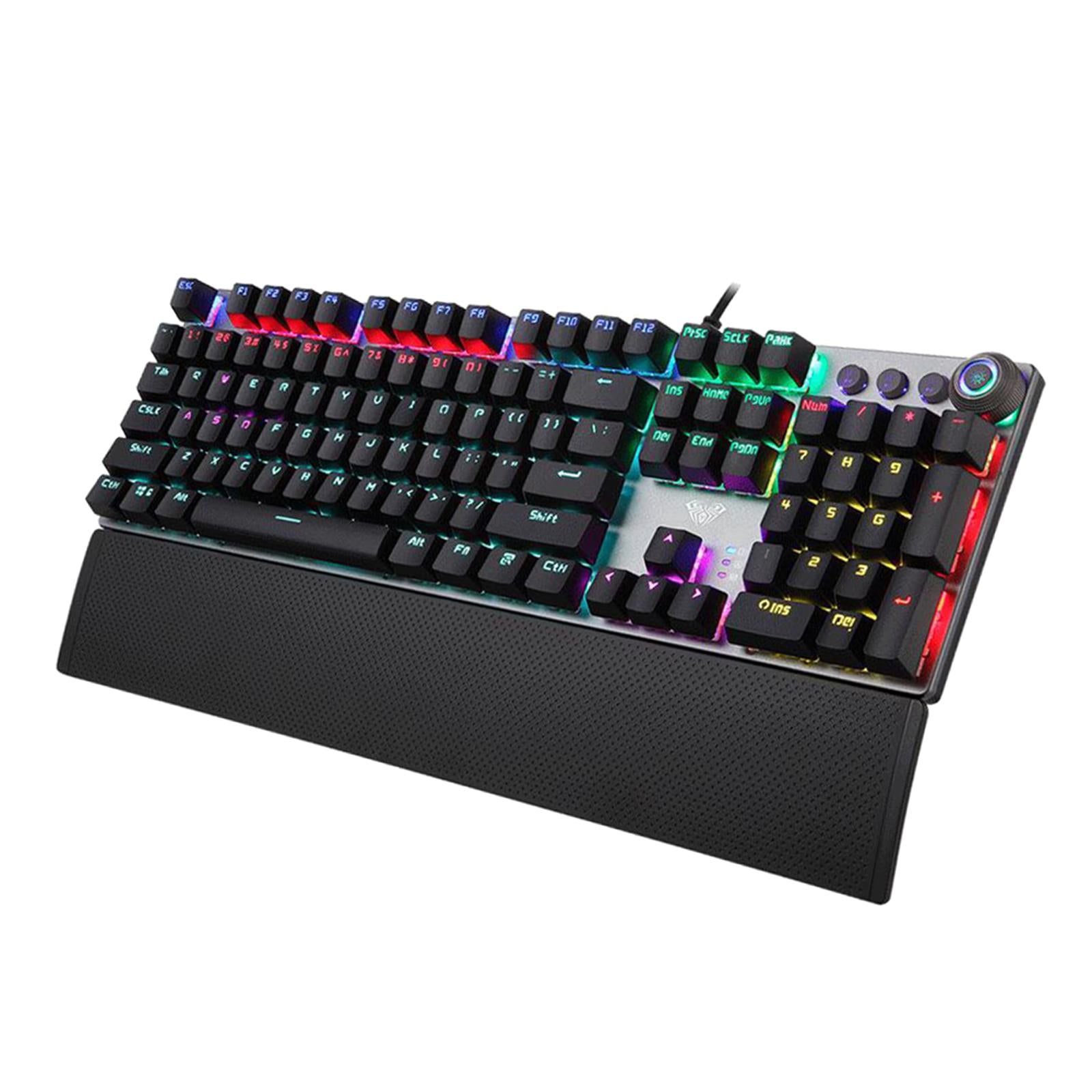 LED Backlit Mechanical Keyboard with Hand Rest Quick-Response for PC Gamers Black Switch