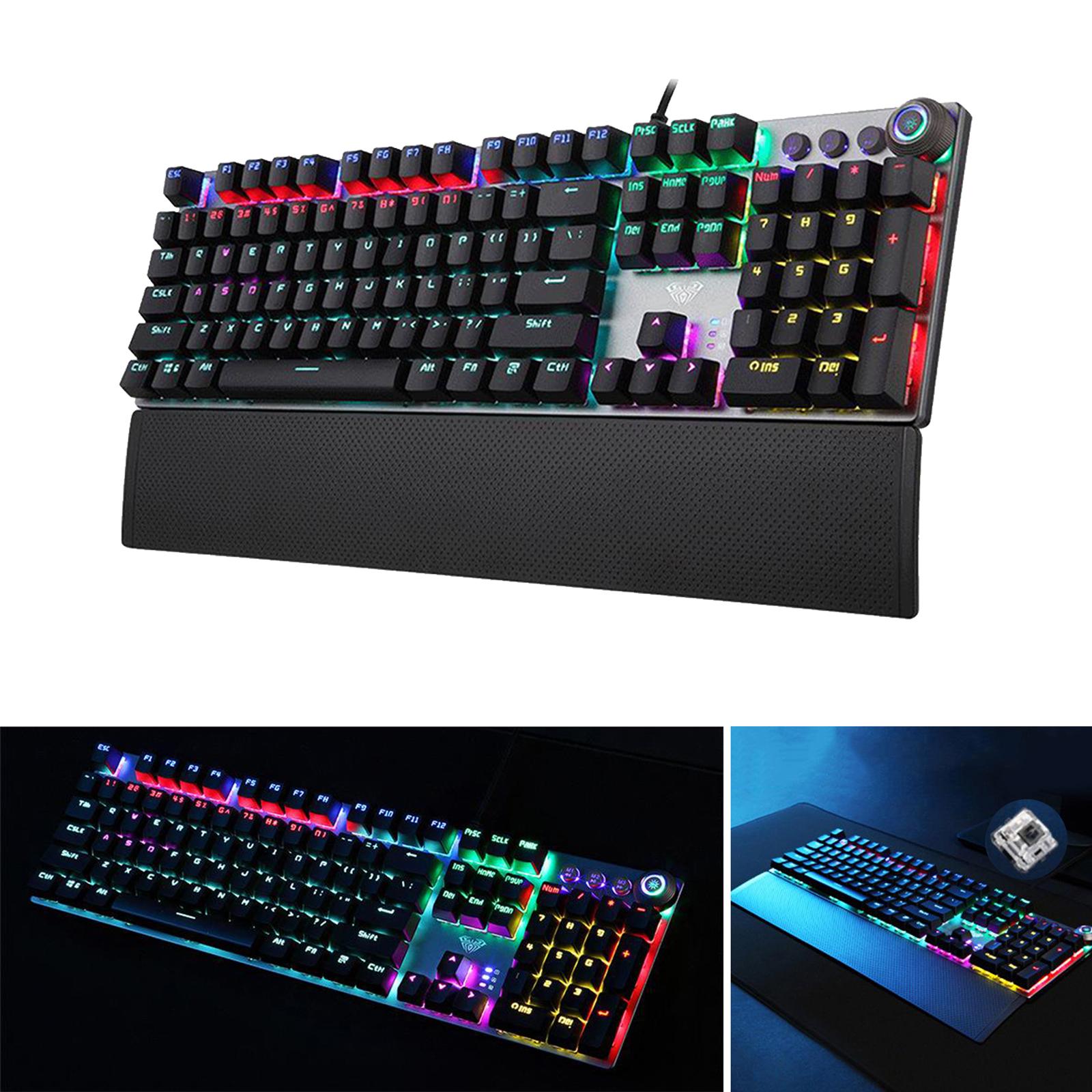 LED Backlit Mechanical Keyboard with Hand Rest Quick-Response for PC Gamers Black Switch