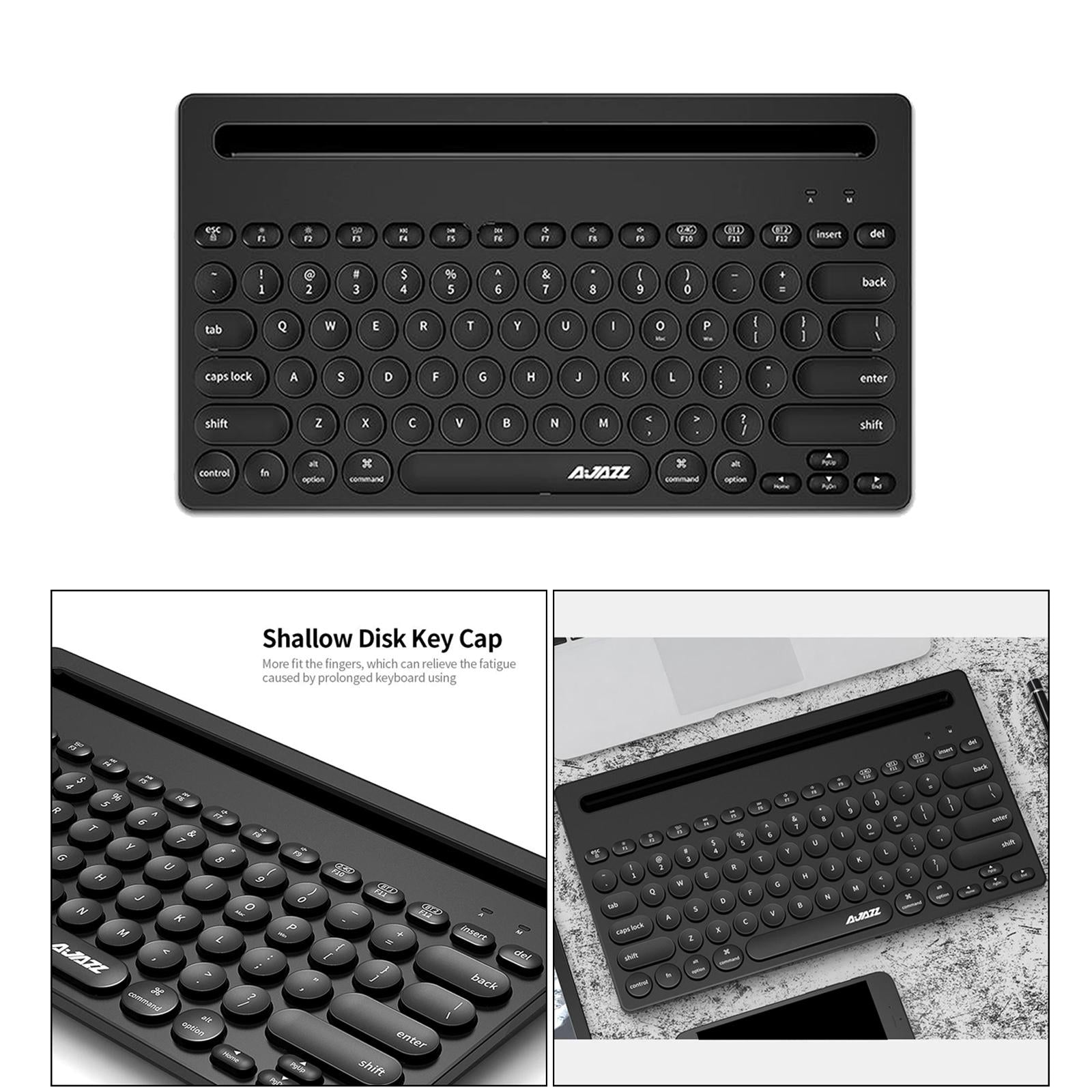 Gaming 2.4G Wireless BT Dual-mode Keyboard 79 Keys Retro Round Key Plug&play Black