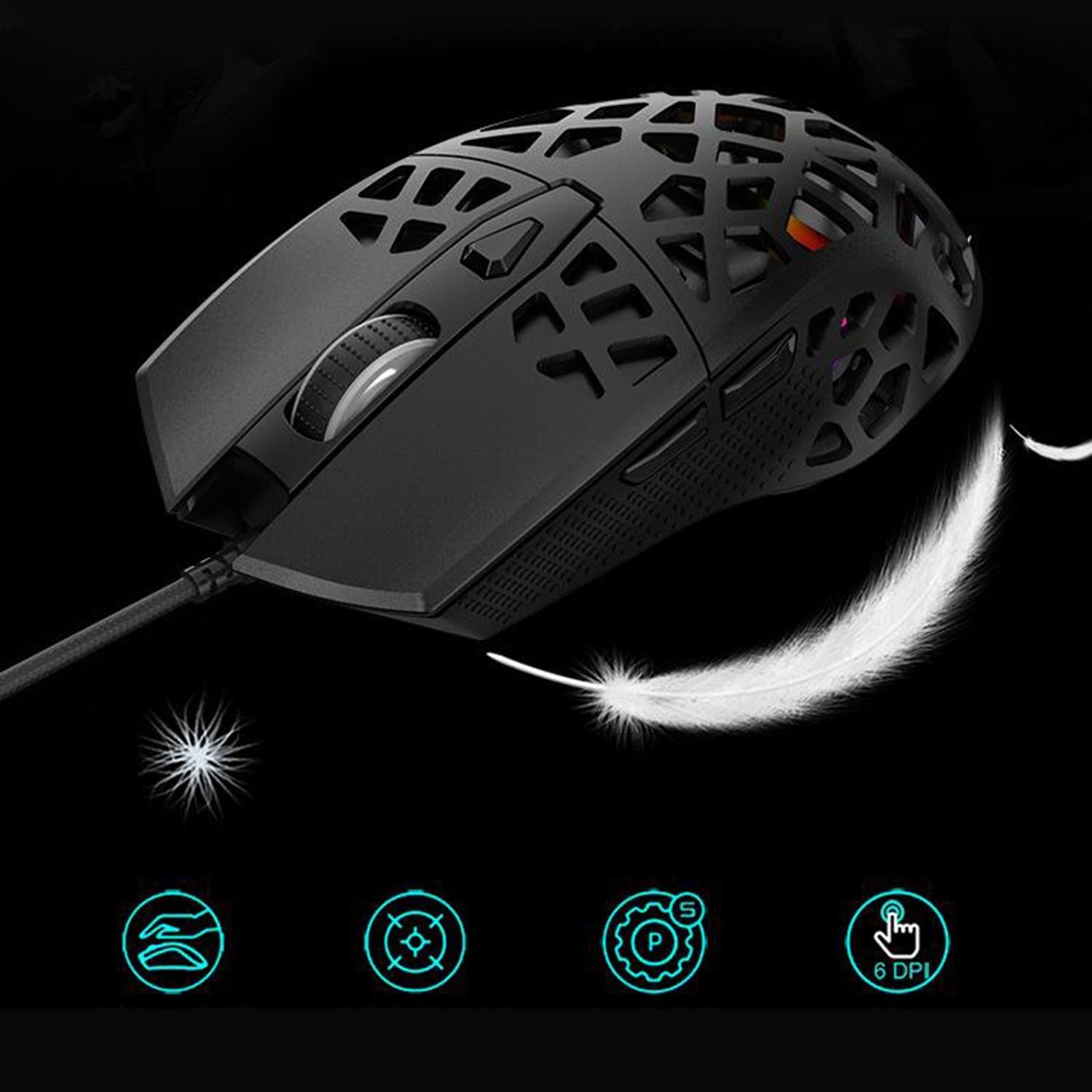 Ultralight RGB Gaming Mouse Wired Honeycomb Design for Computer Black