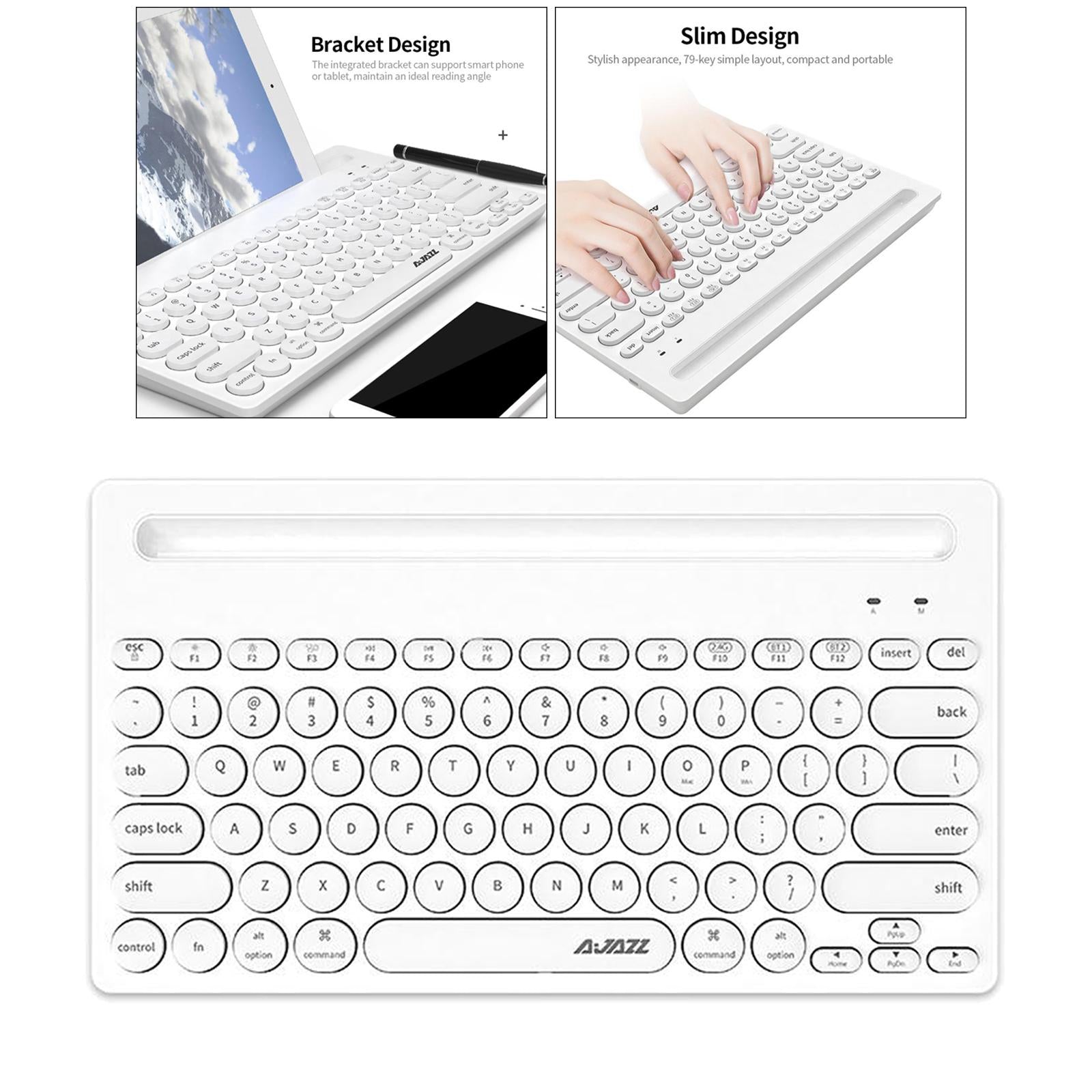 Gaming 2.4G Wireless BT Dual-mode Keyboard 79 Keys Retro Round Key Plug&play White