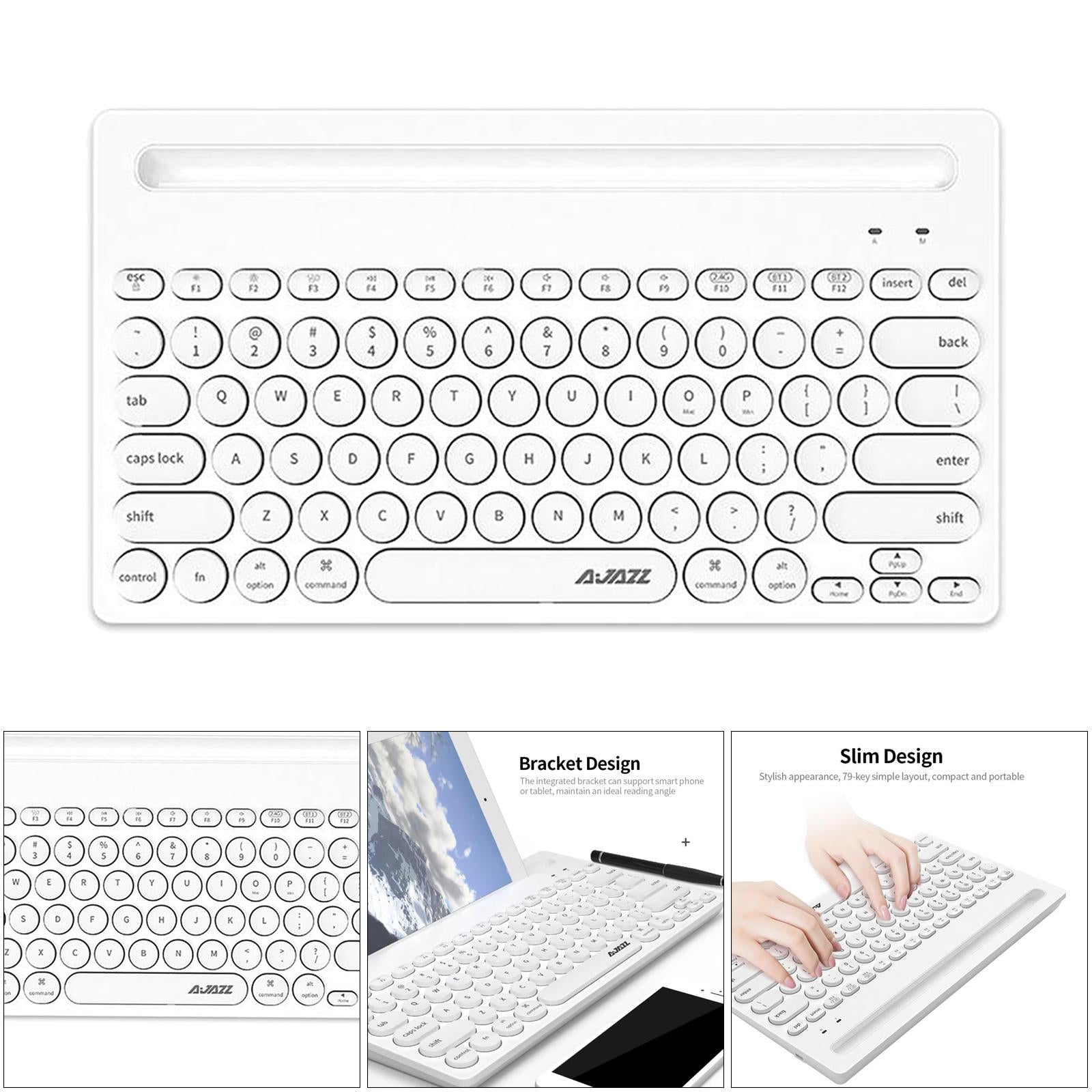 Gaming 2.4G Wireless BT Dual-mode Keyboard 79 Keys Retro Round Key Plug&play White