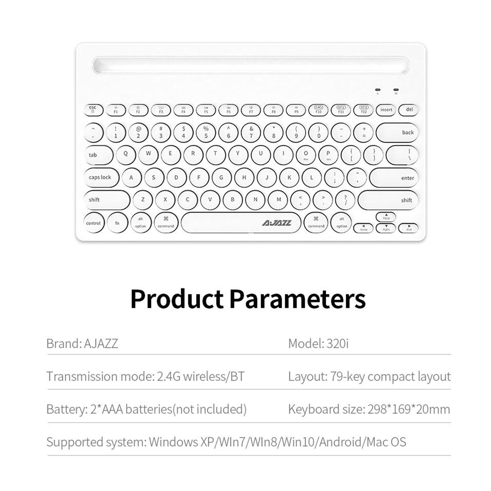 Gaming 2.4G Wireless BT Dual-mode Keyboard 79 Keys Retro Round Key Plug&play White