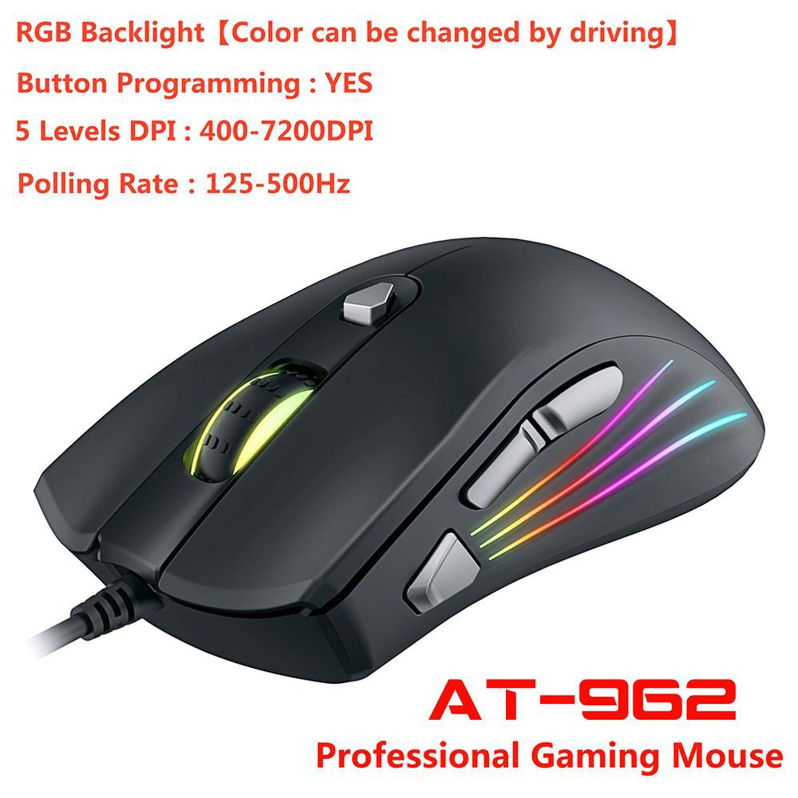 Computer Wired Gaming Mouse 7200 DPI Optical Mice RGB Backlit Pro Gamer