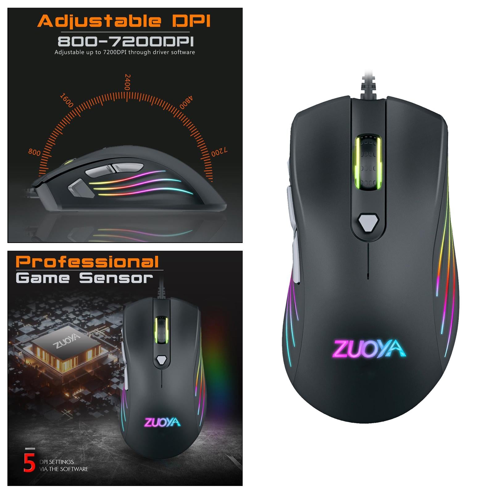 Computer Wired Gaming Mouse 7200 DPI Optical Mice RGB Backlit Pro Gamer