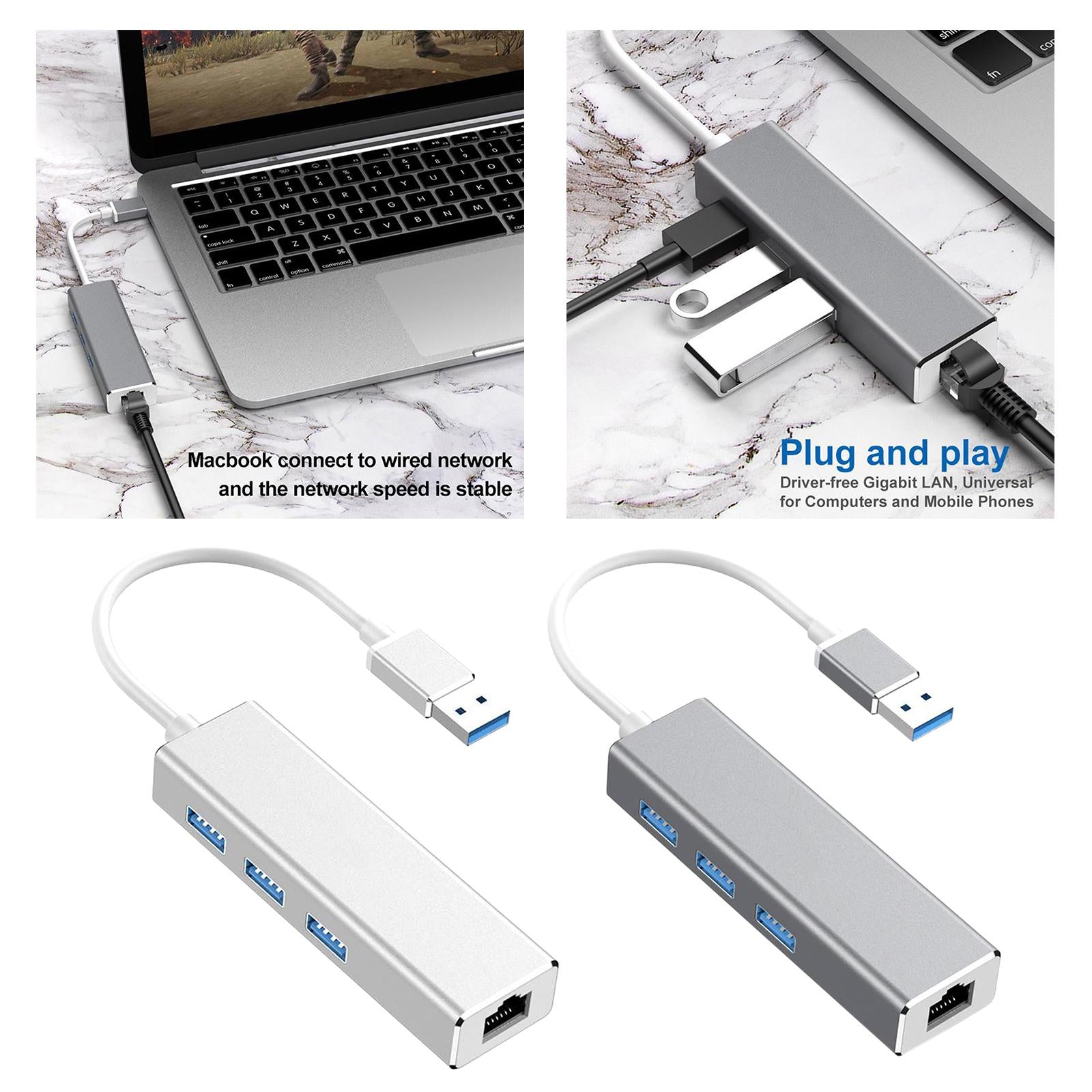 USB 3.0 Gigabit Ethernet Network Adapter 1000Mbps USB Adapter Laptop Silver