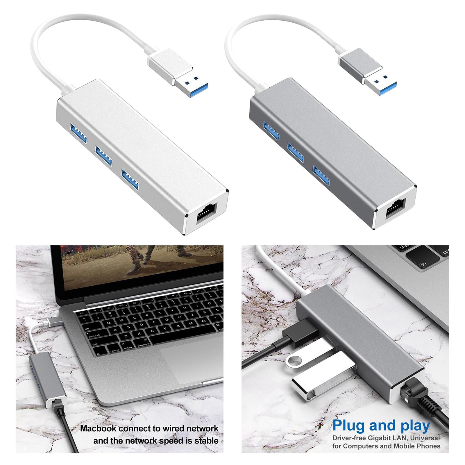 USB 3.0 Gigabit Ethernet Network Adapter 1000Mbps USB Adapter Laptop Silver