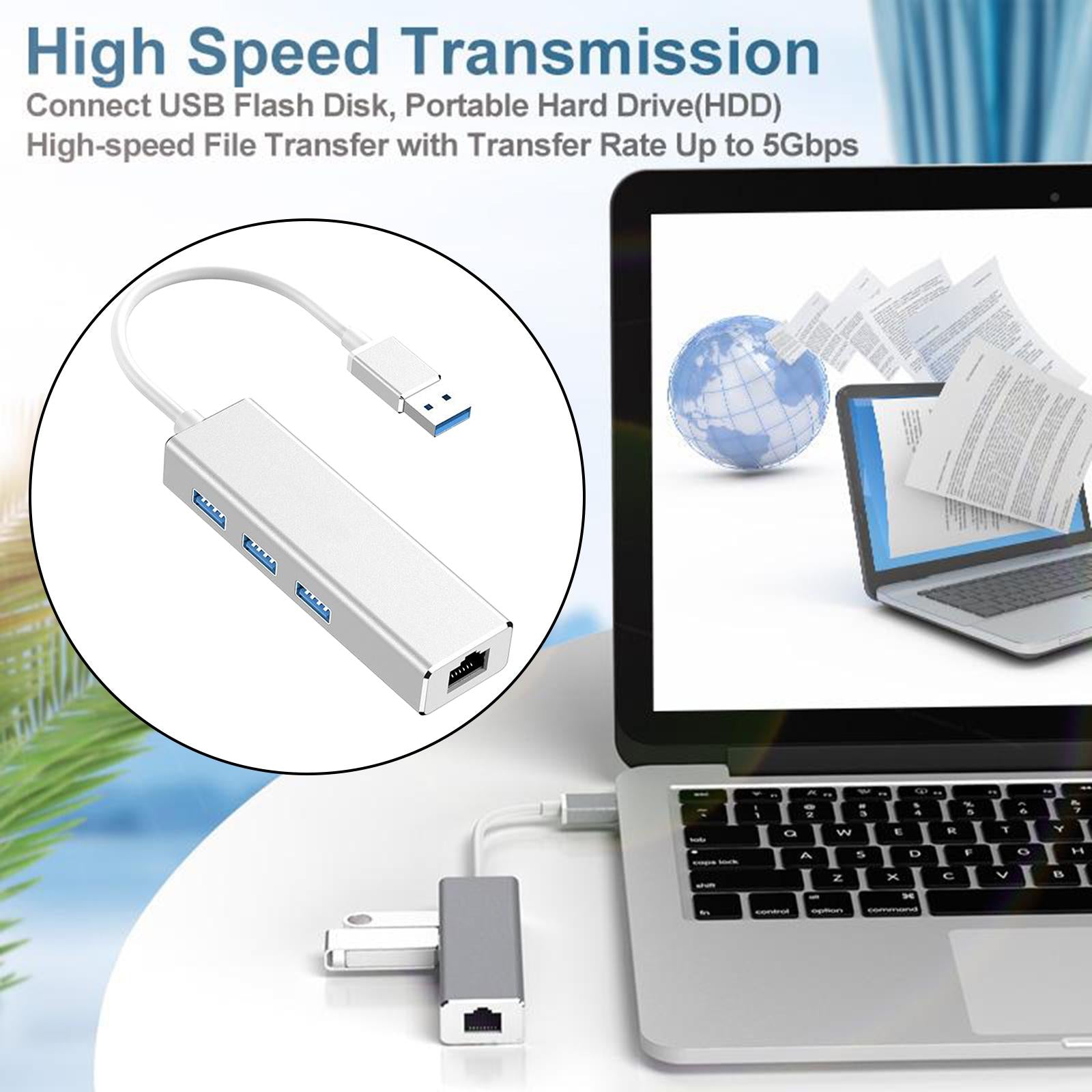 USB 3.0 Gigabit Ethernet Network Adapter 1000Mbps USB Adapter Laptop Silver